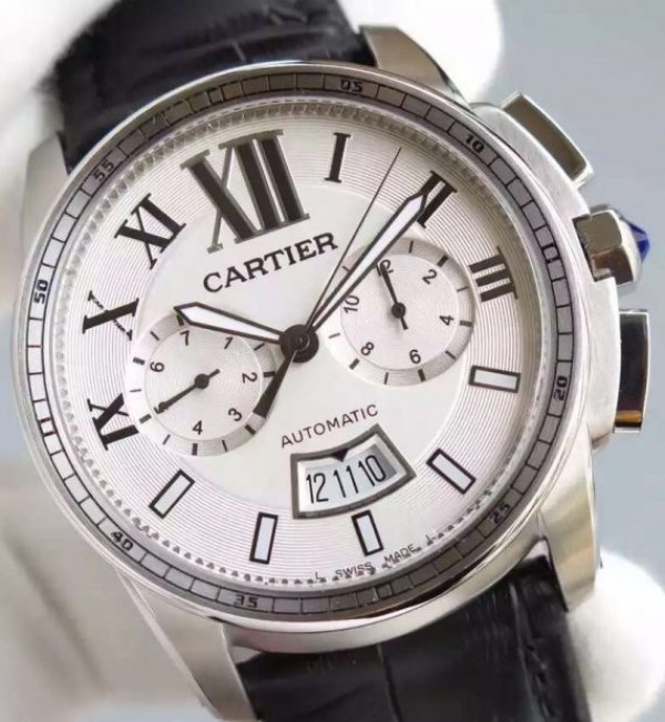 Replica Cartier JF Cartier Calibre de Cartier SS Chronograph White Dial Miyota 9100 - Top club