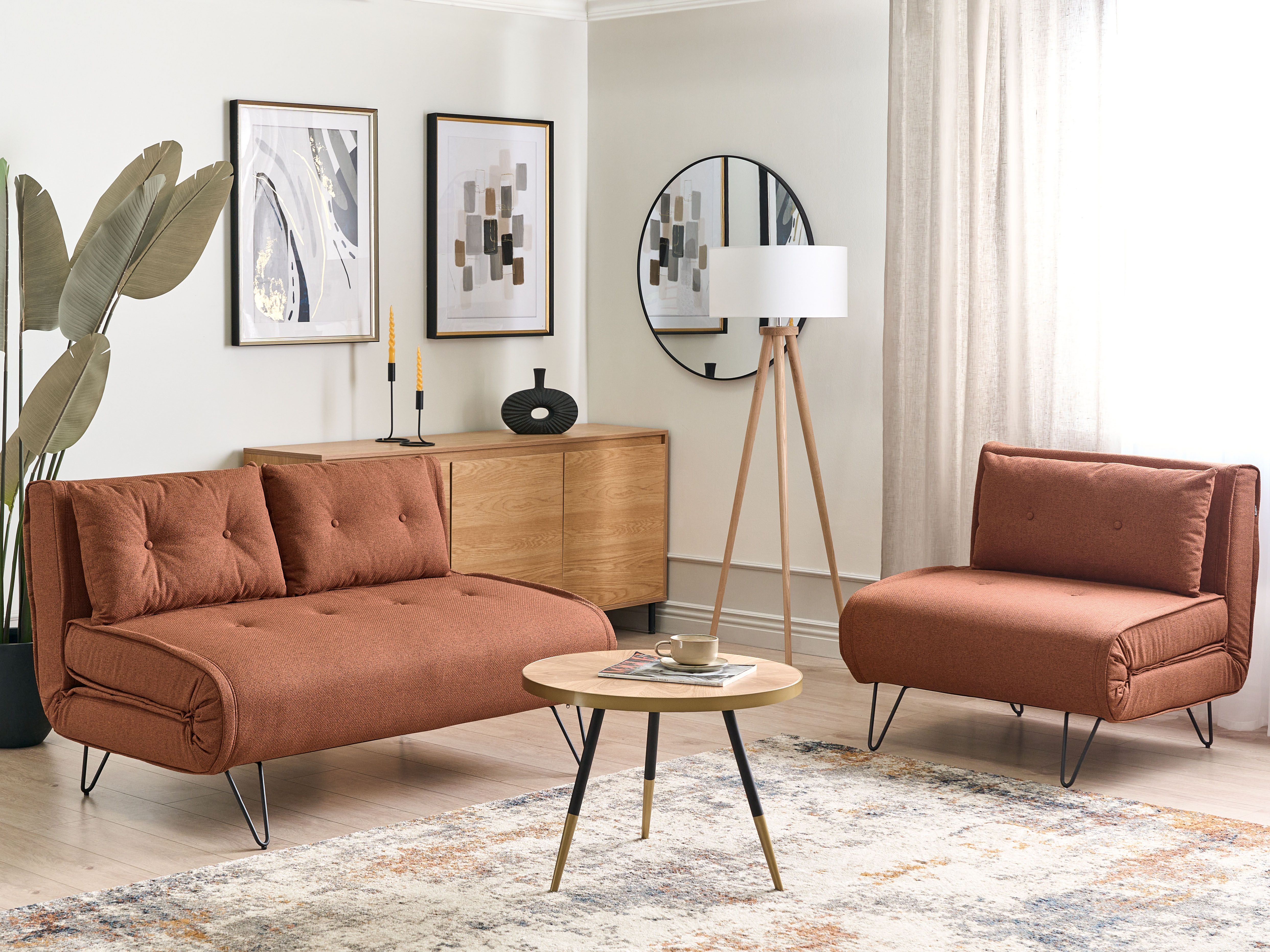 Living Room Set 3 Seater VESTFOLD Fabric Orange