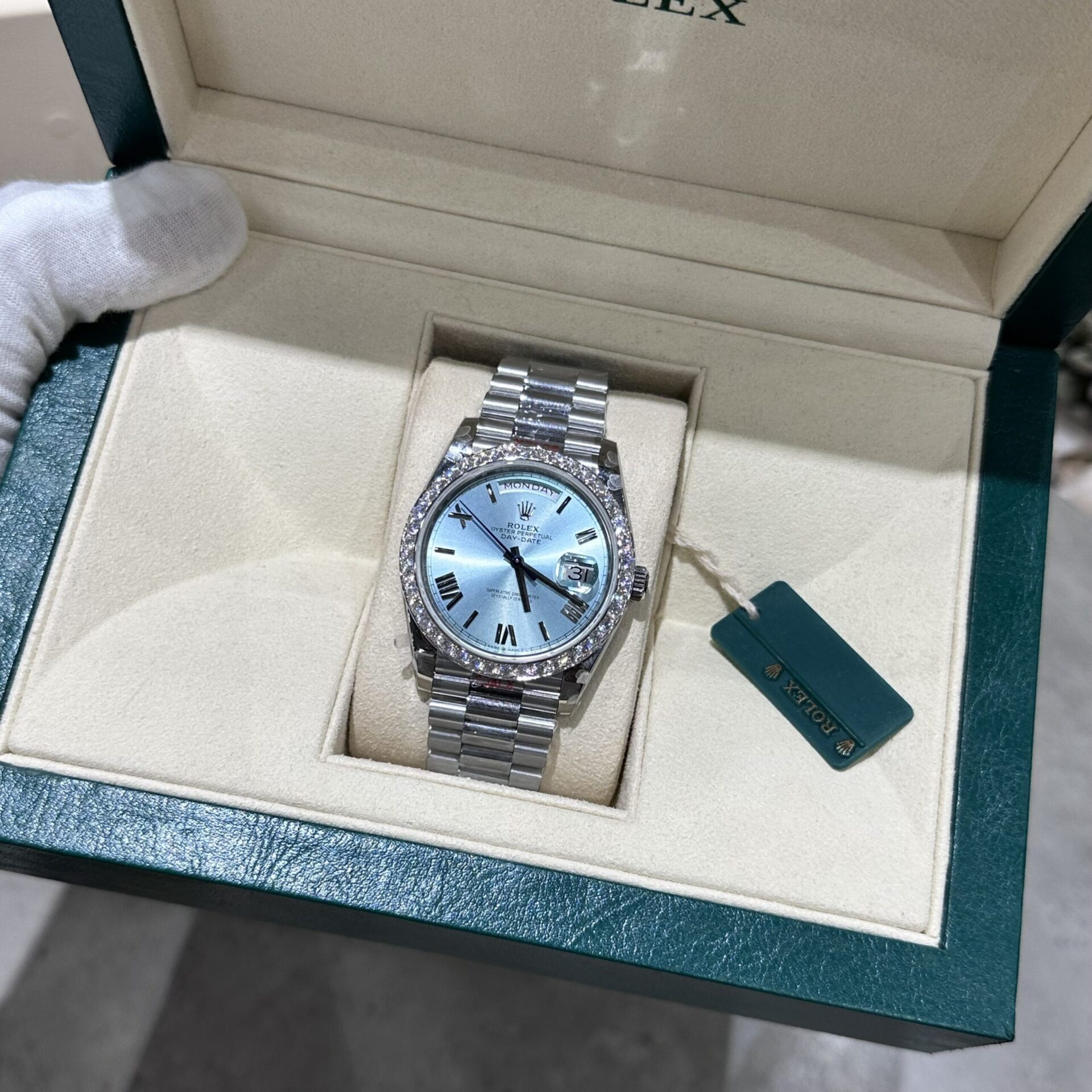 Rolex Replica Watch Day-Date 228236 Moissanite Green Dial 168gram GM V3 40mm - Elite Watch Atelier