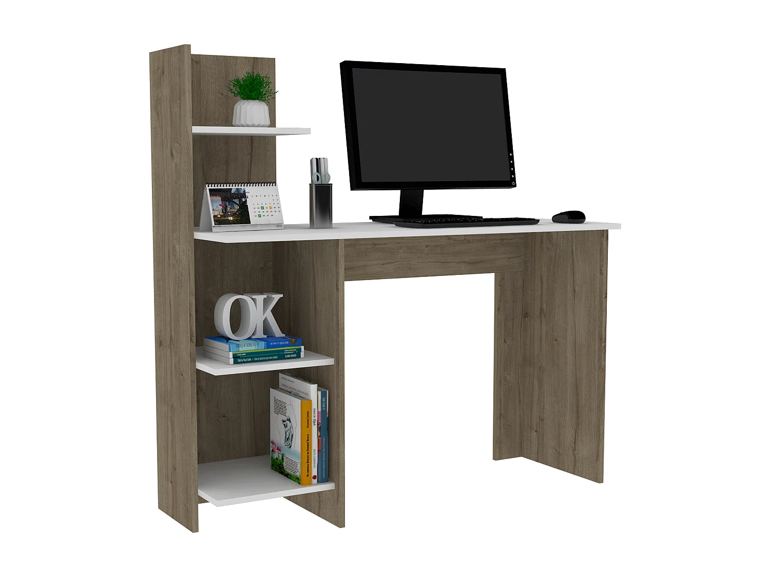 Bureau Vilna 120, avec tablette, 119.88 cm X 119.88 cm X 44.95 cm , Dune / Blanc