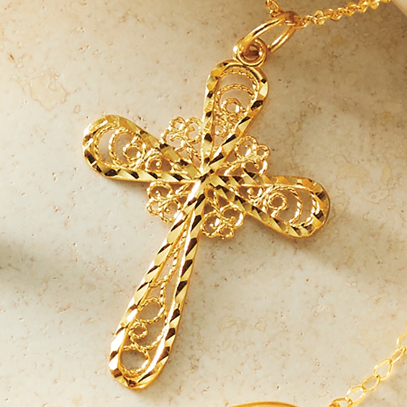 10K Gold Filigree Cross Pendant - MIDNIGHT VELVET CATALOG