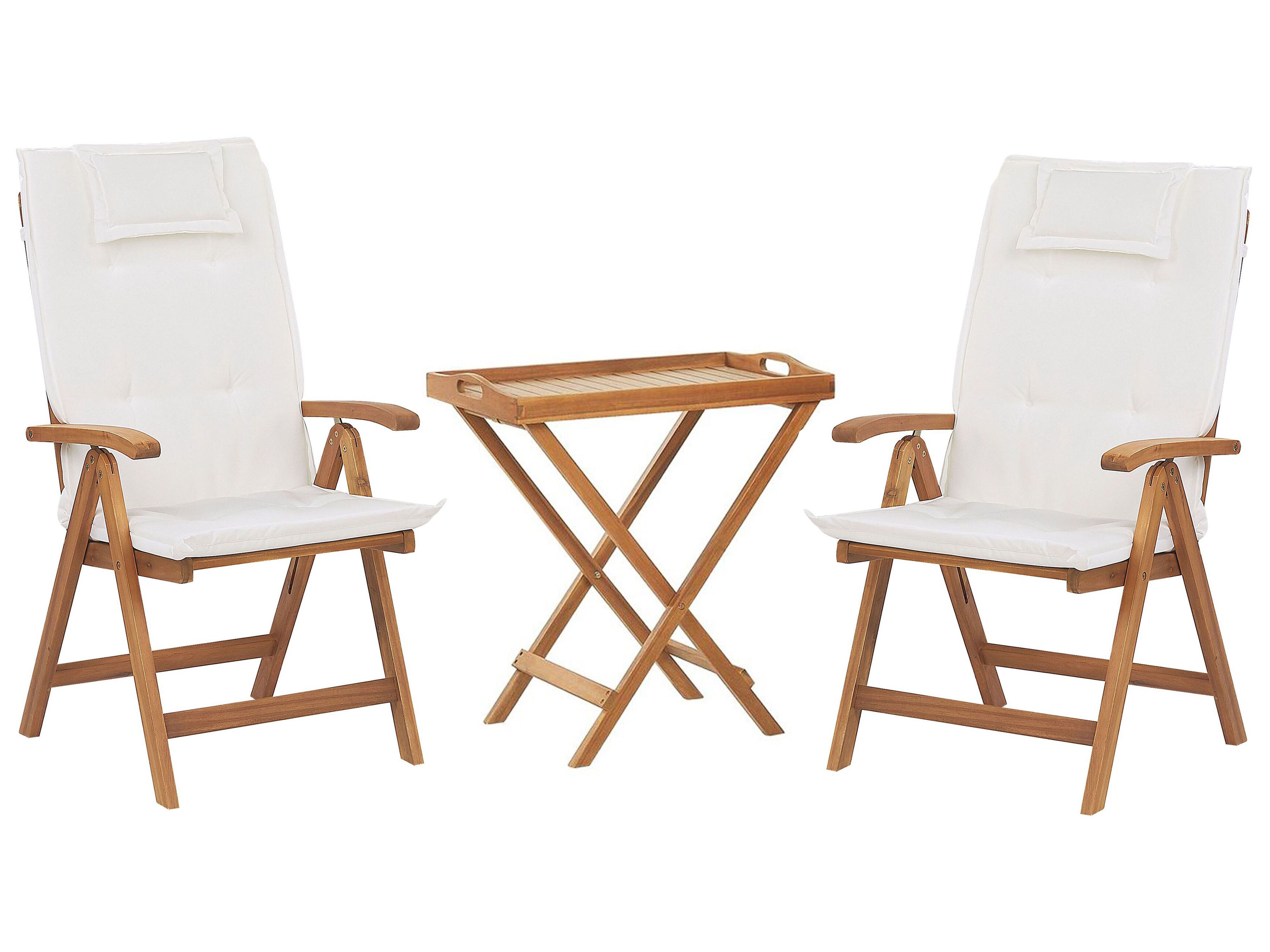 Bistro Set with Cushions Folding JAVA Acacia Wood Off-White
