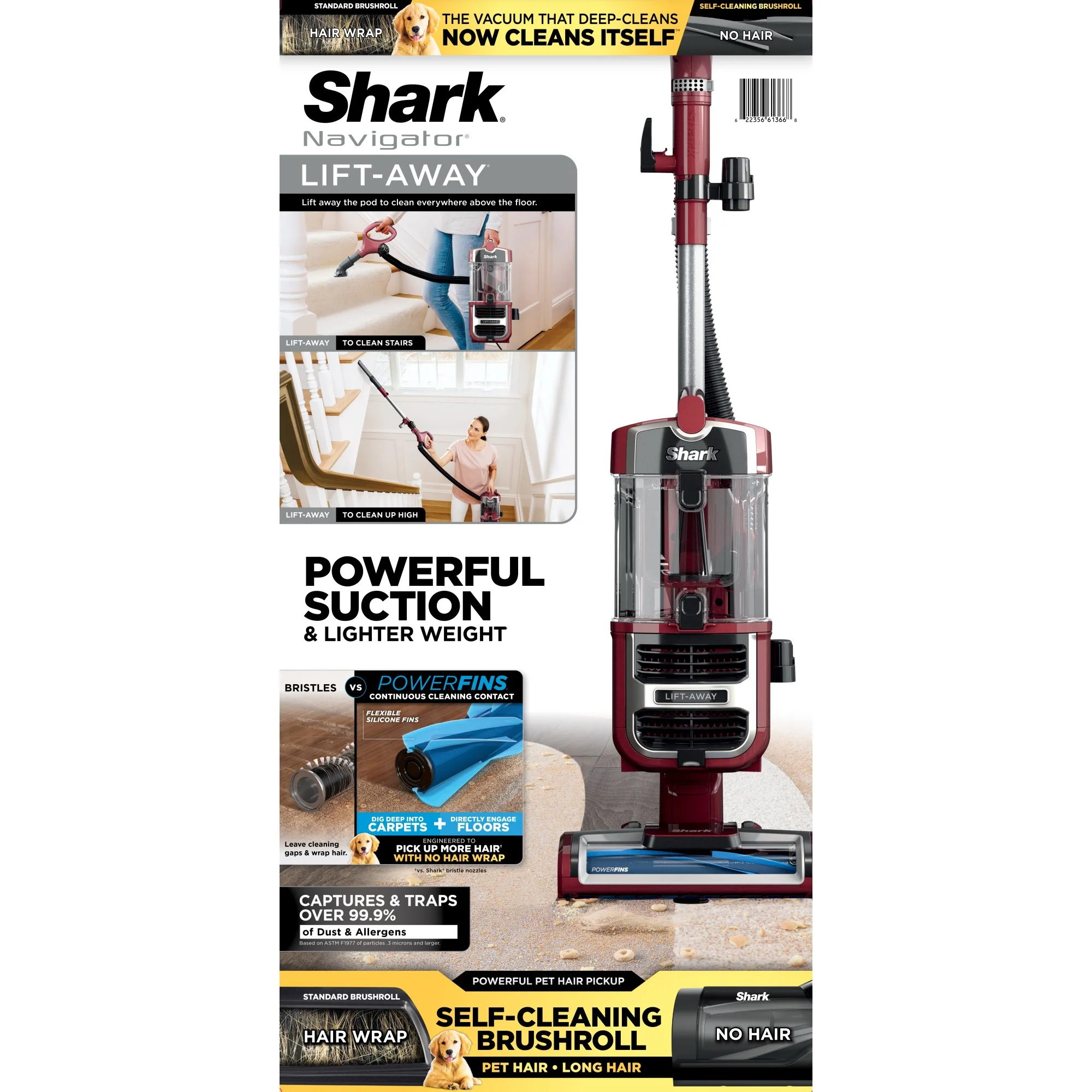 Shark Navigator Lift-Away Upright Vacuum, Pet Friendly, Powerful Suction, Self-cleaning Brushroll, HEPA Filter, Hard Floor and Carpet, Upholstery and Crevice Tool, ZU660 Burgundy - Image 15