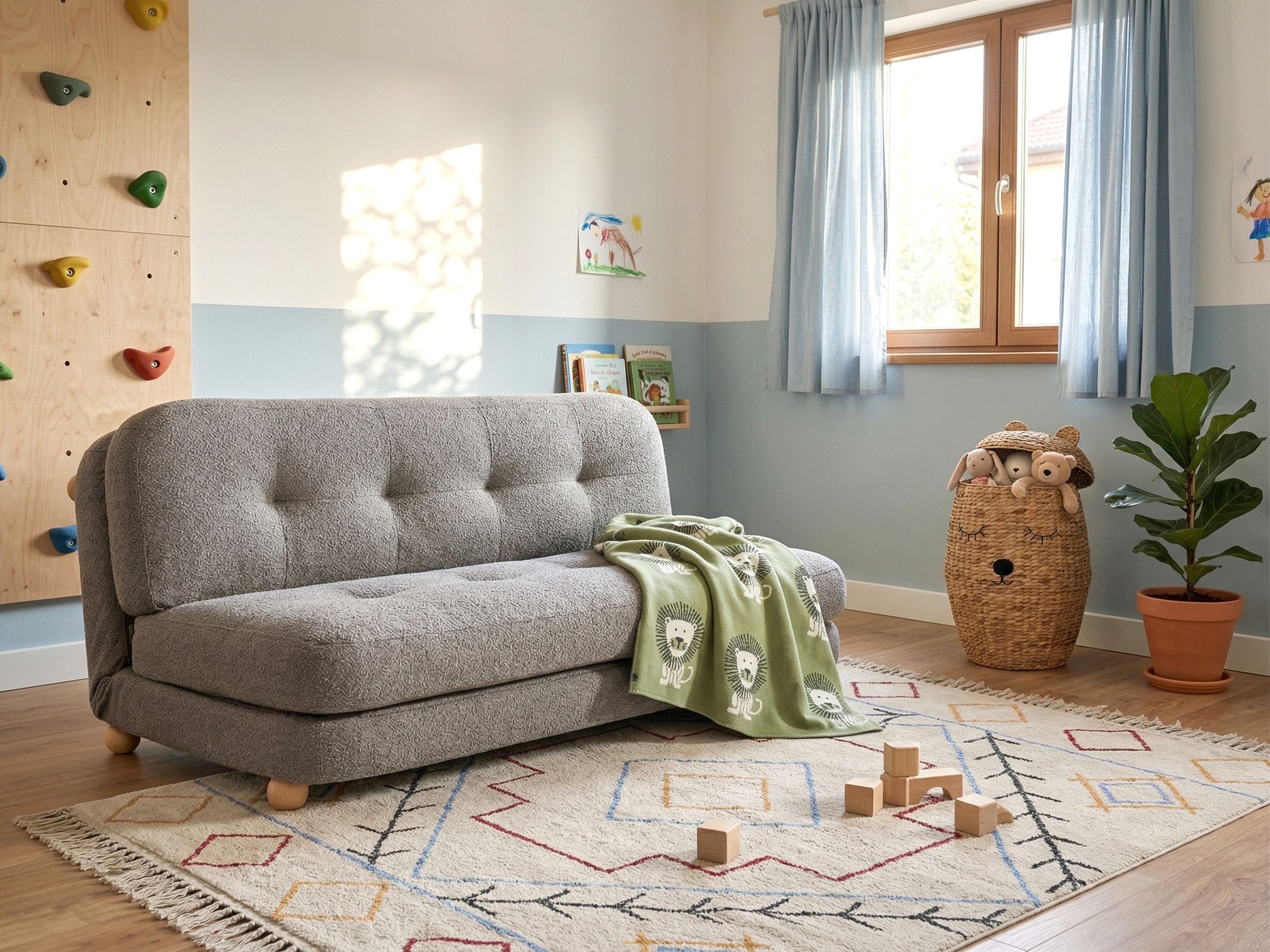 Sofa Bed 2 Seater ESBJERG Faux Linen Dark Grey