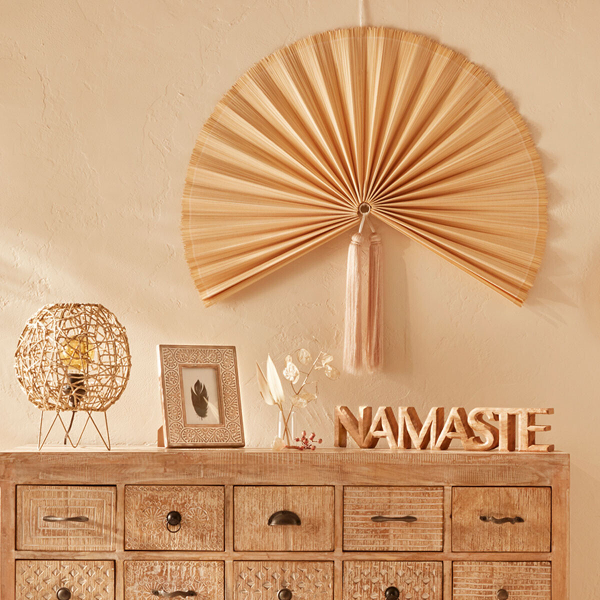 Word to put down "Namaste" Mango wood, 54x10 cm