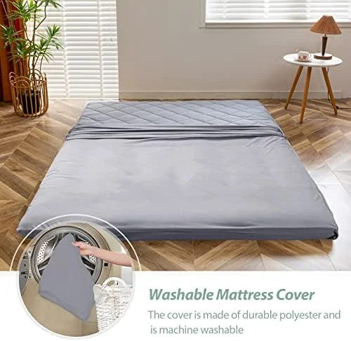 Japanese Floor Futon Mattress King Size, Floor Bed for Adults, Roll Up Folding Mattress, Diamond Patterned Japanese Futon Bed, Dark Grey - Image 12