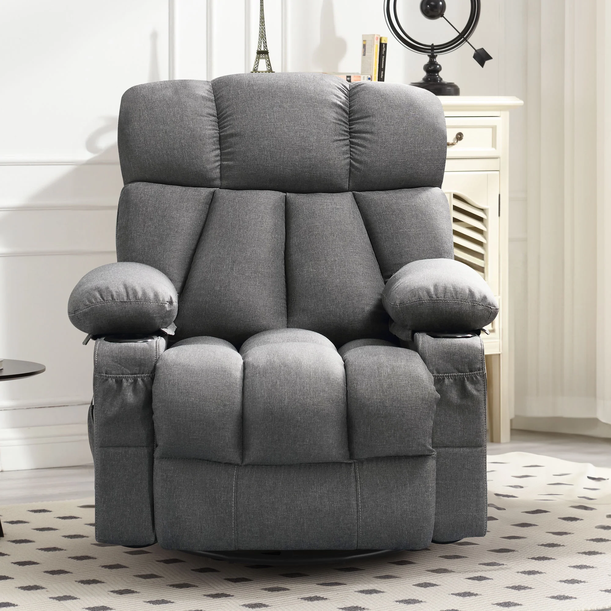 JONPONY Manual Recliner Chair with Heat Therapy and Massage Function, Heavy Duty Reclining Mechanism Massage Chair, Elderly Single Rocker Sofa with Cup Holders for Bedroom Home Theater,Grey - Image 50