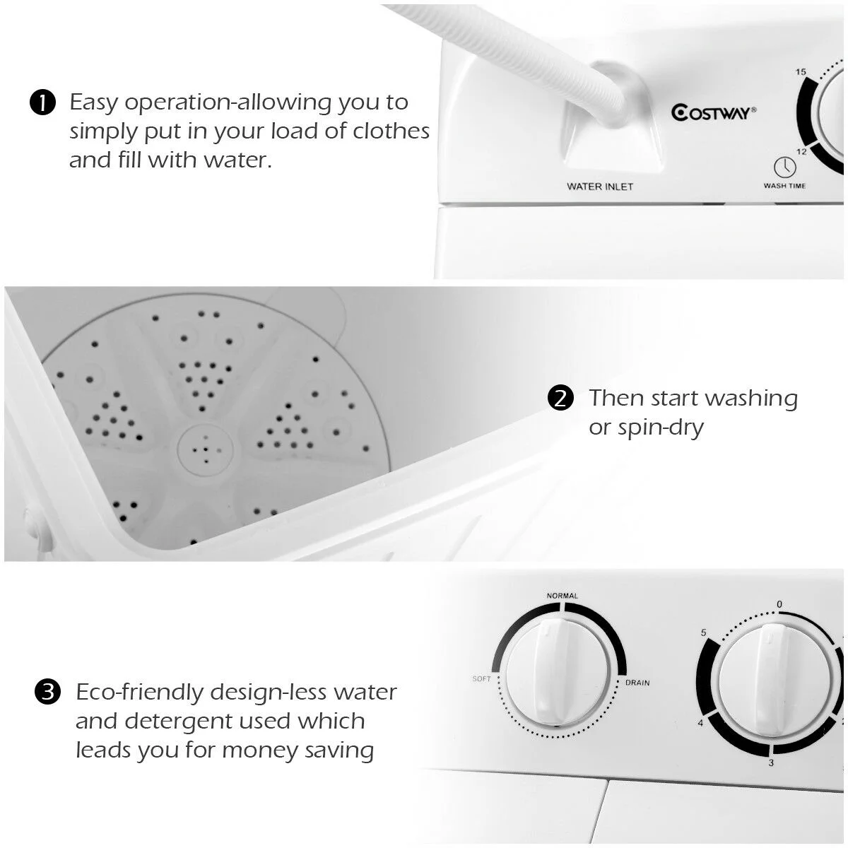 Costway 17.6 lb Portable Mini Compact Twin Tub Washing Machine Washer Spin Dryer - Image 5