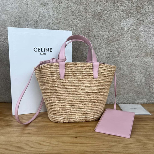 CELINE TEEN plant material and cow leather soft classic basket bag pink