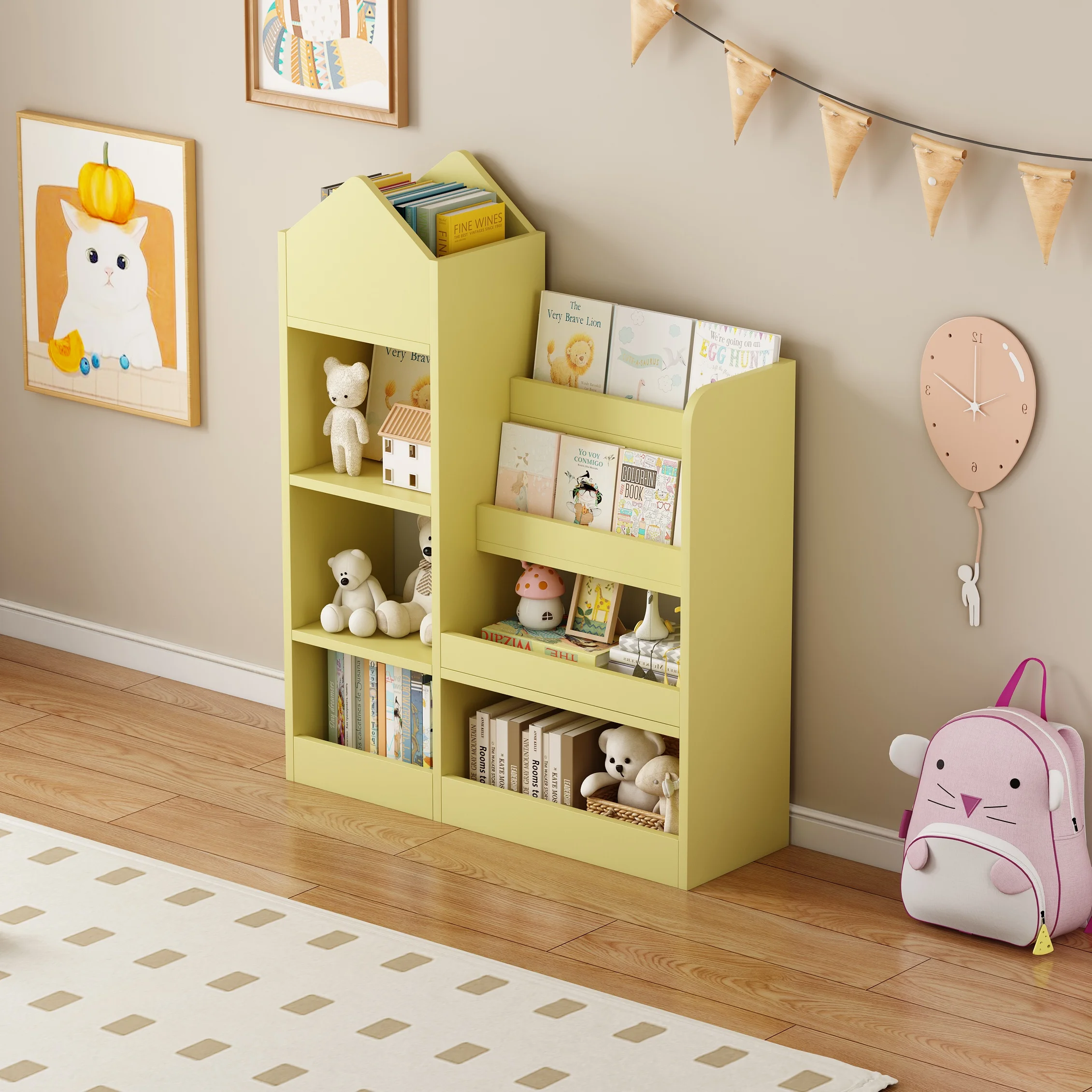 PORKISS Bookshelf for Kids, Wood Kids Bookcase with Toy Storage Organizer, Freestanding Book Shelf with 6 Compartments and 2 Baskets Bins for Kids Bedroom, Nursery, Playroom, Natural - Image 13