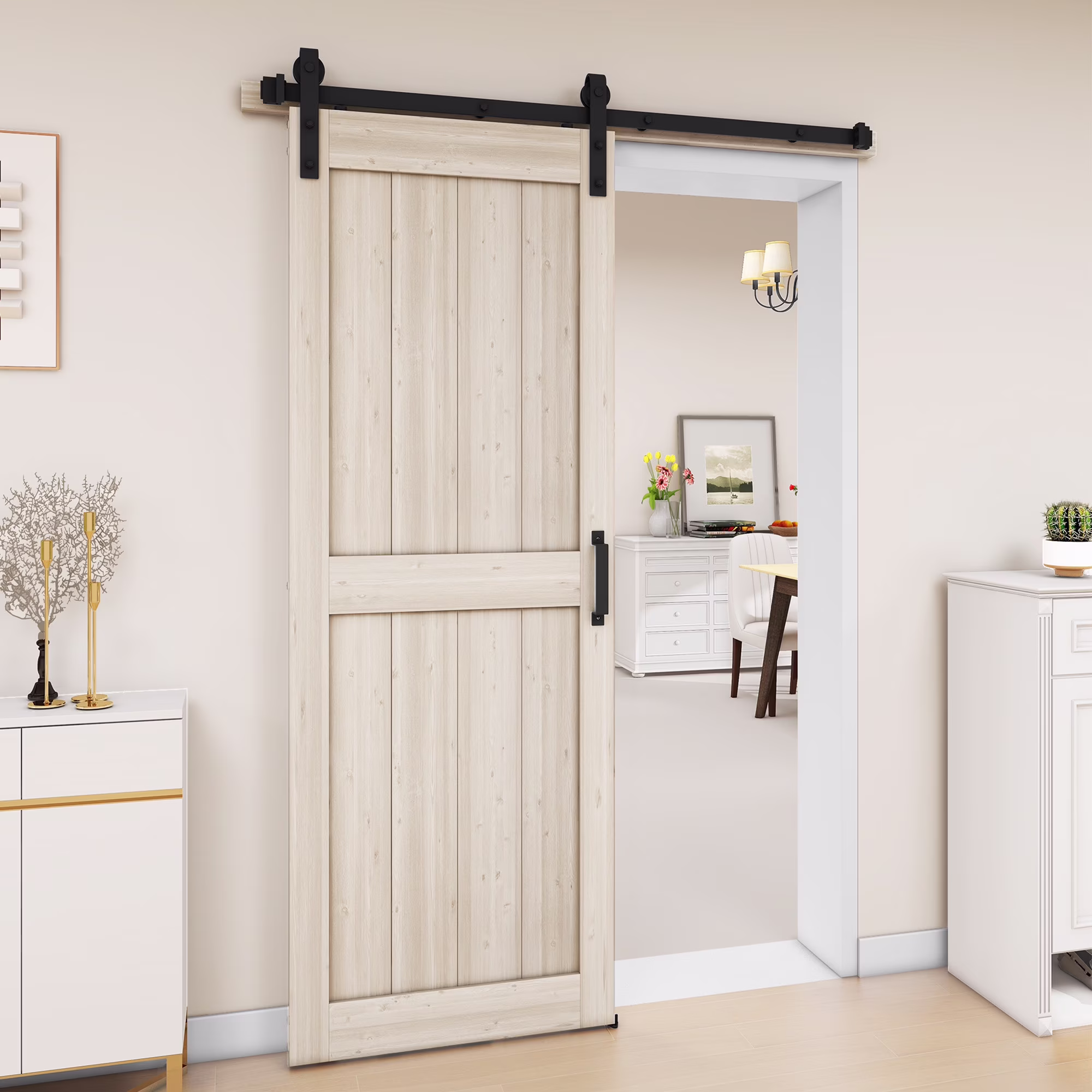 Uforic 48" x 84" Silding Barn Door,with Hardware Kit Rail,and Handle,Pulleys, Gray - Image 3