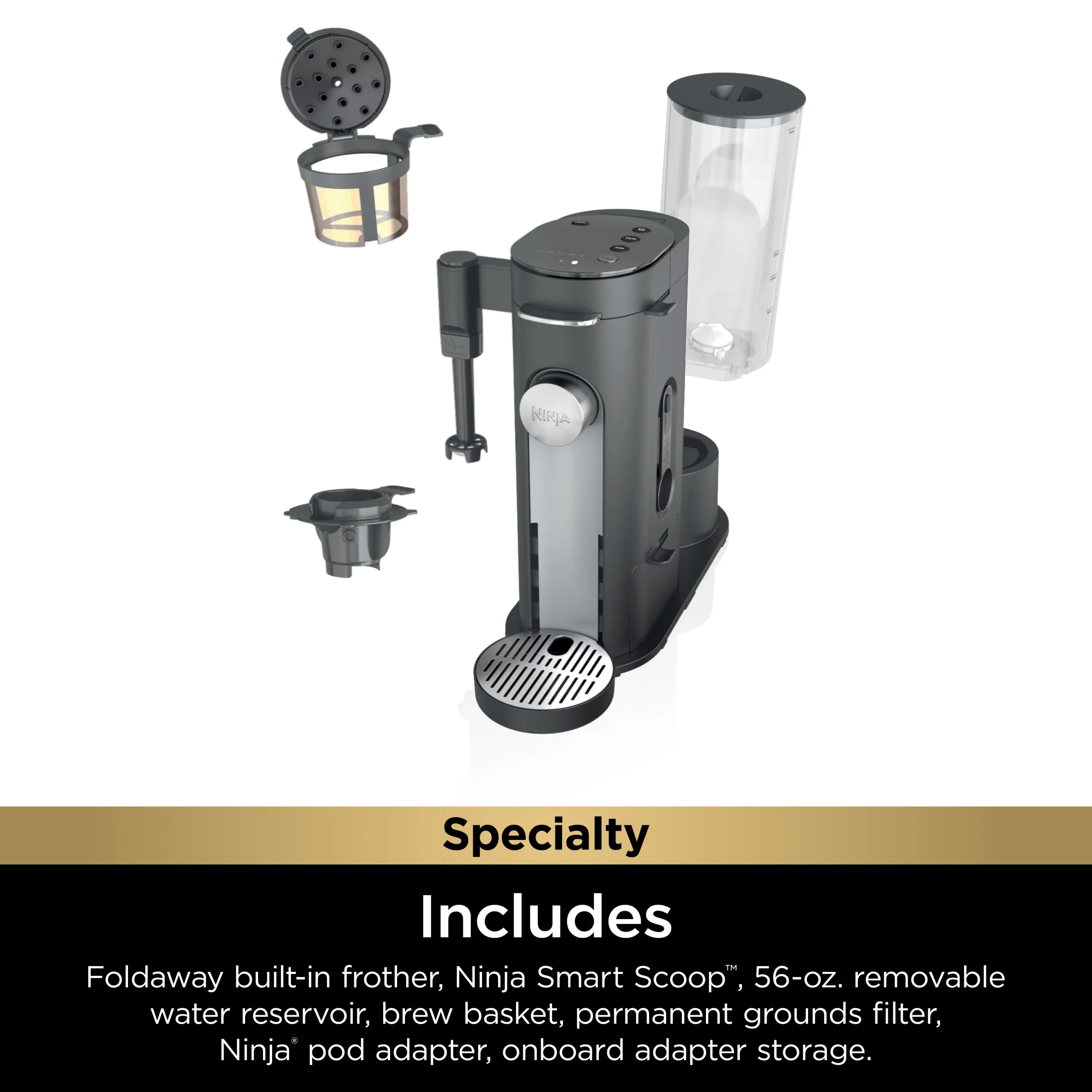 Ninja Single Serve Pods & Grounds Specialty Coffee Brewer, 4 Brew Styles, Gray, PB050 - Image 10