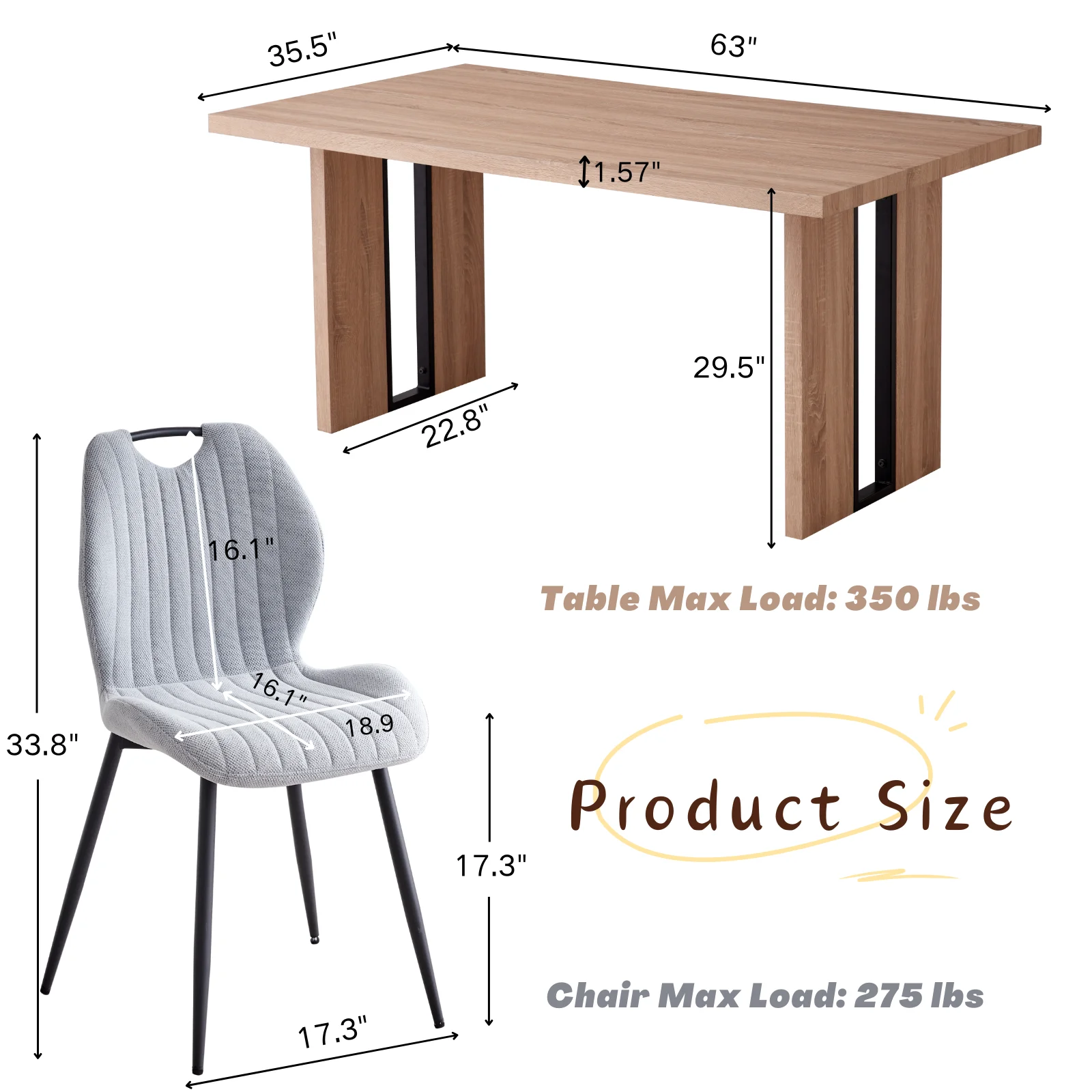 5pcs Rectangle Dining Table Chairs Set for 4, 63" Farmhouse Wood Kitchen Table with 4 Upholstered Mid Century Modern Boucle Chairs for Dinner, Living Dining Room, Apartment, Beige - Image 14