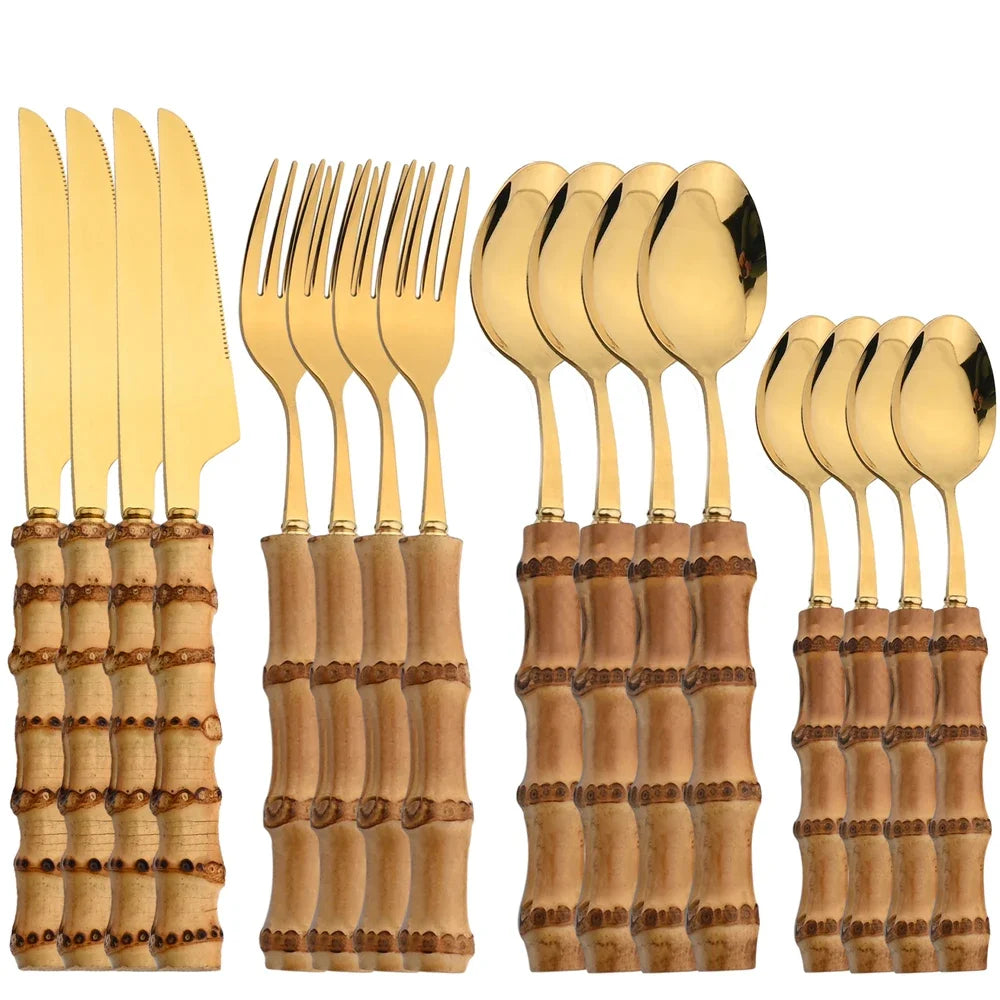 EcoServe | Bamboe Handvat Bestek Set van 16 Stuks