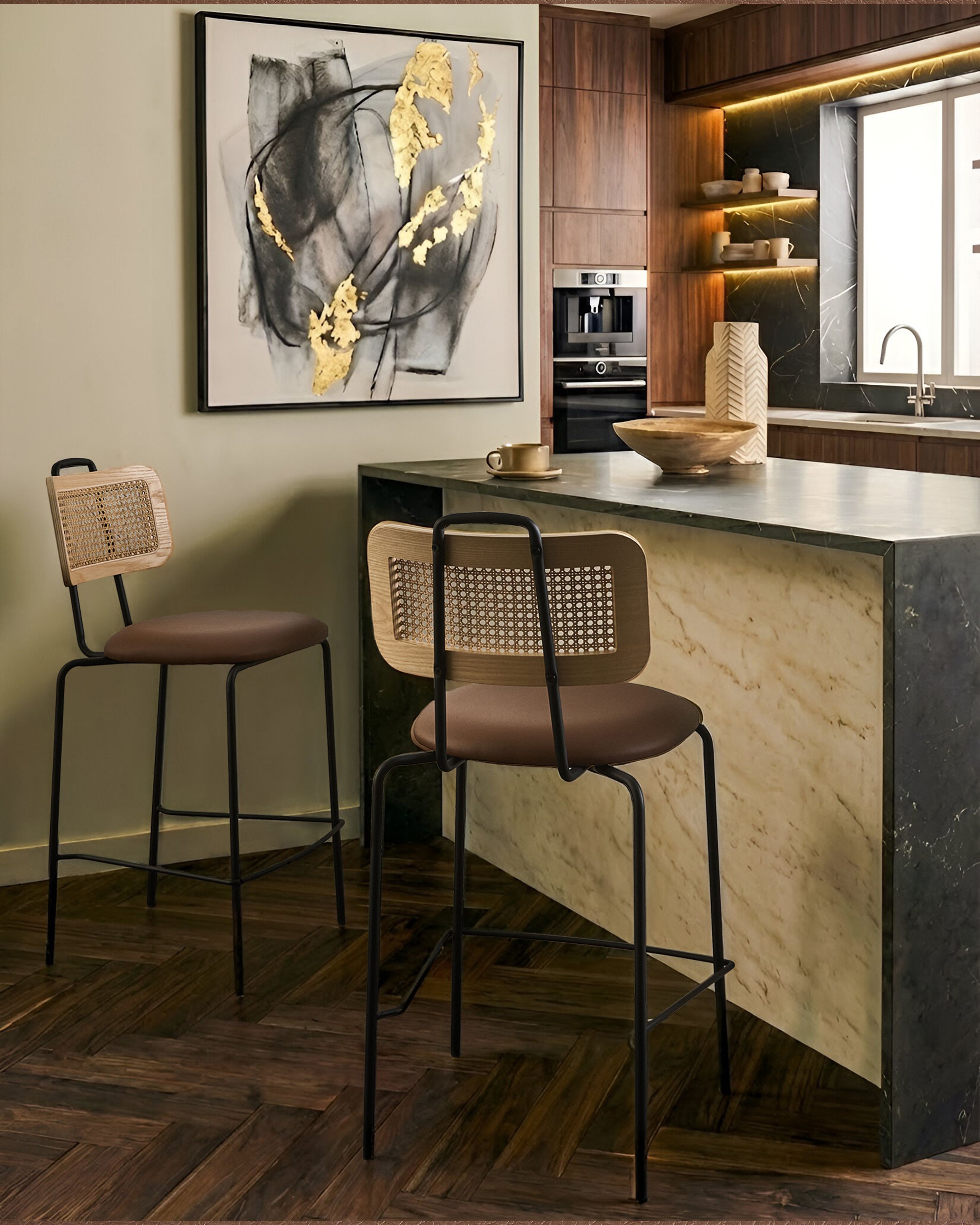 Set of 2 Bar Chairs ADELANTO Brown