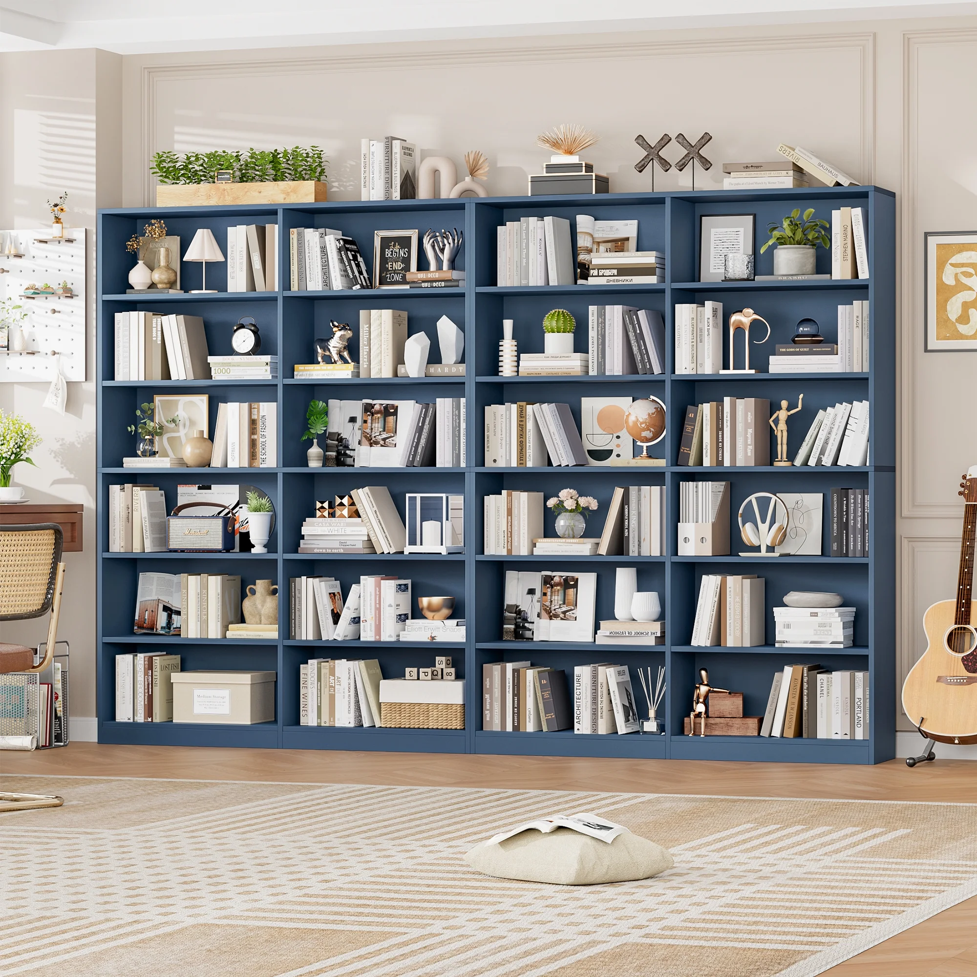 Homfa 74.3�� Double Wide 6-Tier Bookcase, Extra Large Wooden Freestanding Display Bookshelf for Home Office Living Room, White - Image 23