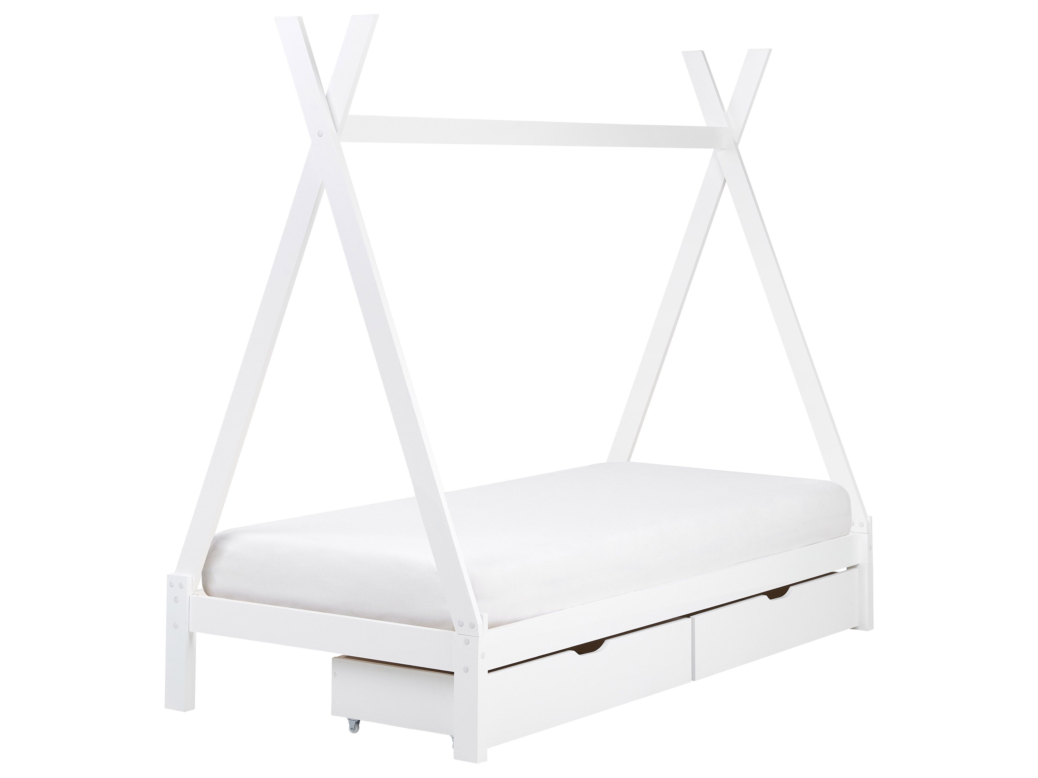 Kids Bed with Drawers Teepee Pine Wood DEVAY 90 x 200 cm (EU Single) White