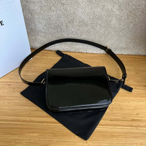 CELINE TRIOMPHE Black Medium Patent Leather Calfskin Shoulder Bag