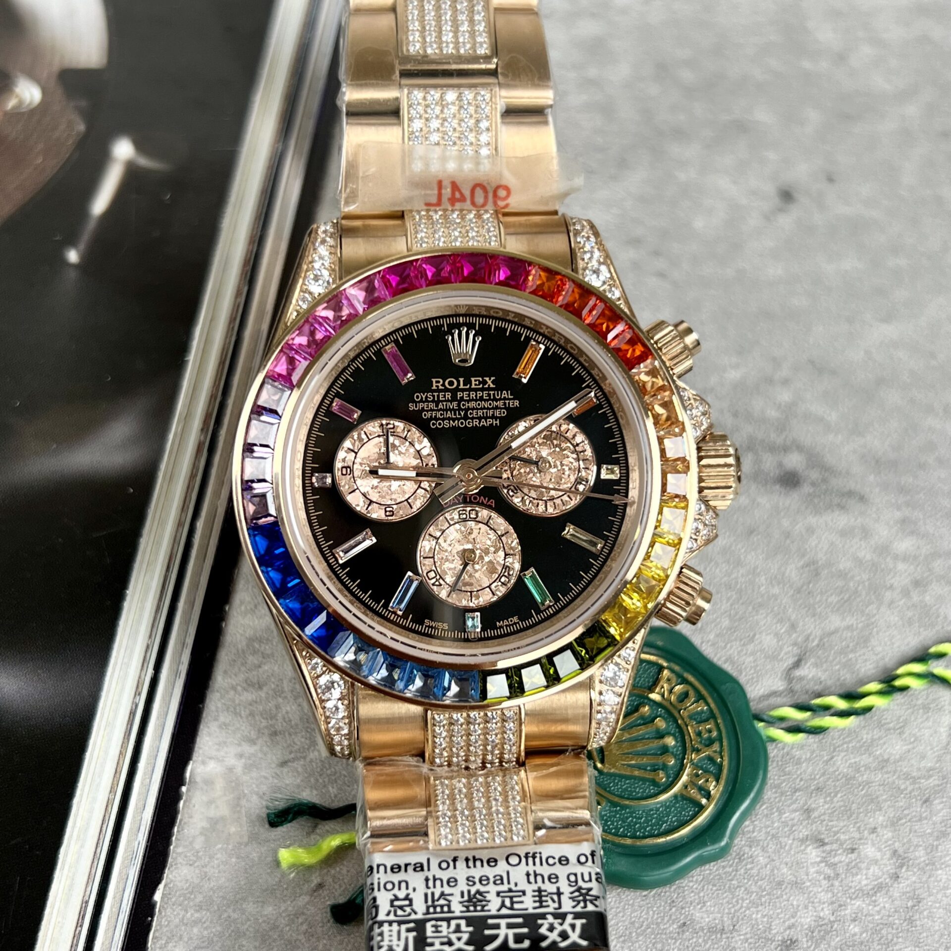 Rolex Replica 11 Watch Daytona Rainbow Rose Gold Plated  40mm - Elite Watch Atelier
