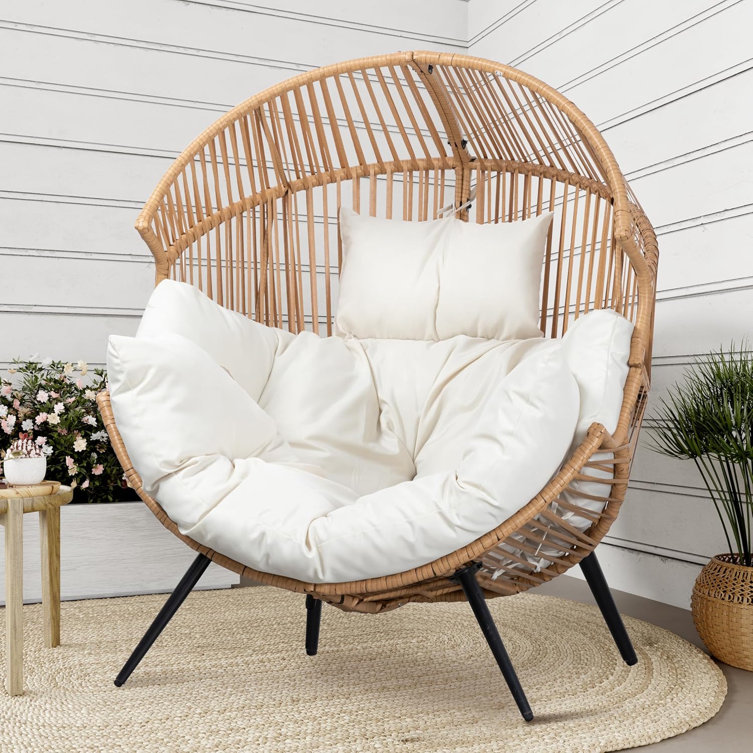 Shintenchi Wicker Egg Chair With Cushion - 400 Pounds Capacity