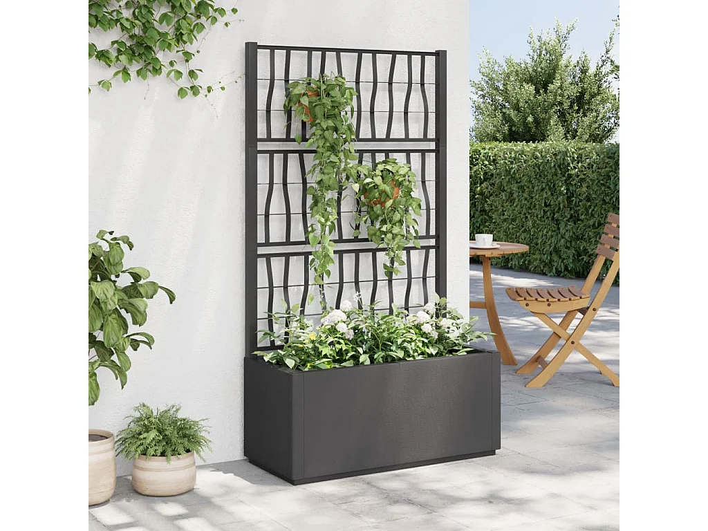Jardinière avec treillis gris foncé 80x36x140 cm PP