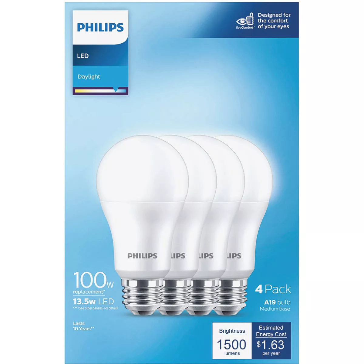 Philips EyeComfort 100W Equivalent Daylight A19 Medium LED Light Bulb (4-Pack)