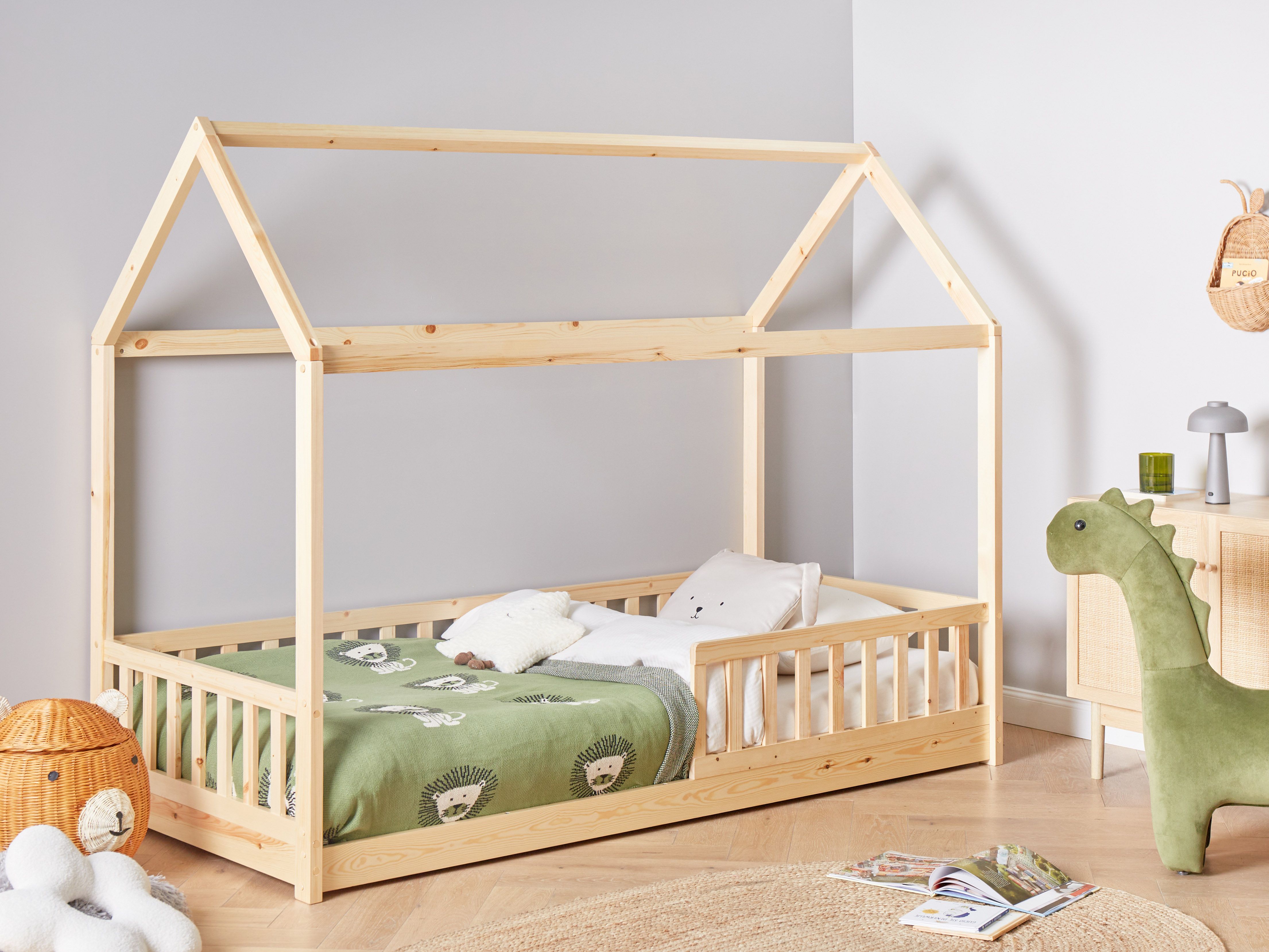 Kids Bed House Pine Wood COSSAYE 90 x 200 cm (EU Single) Light Brown