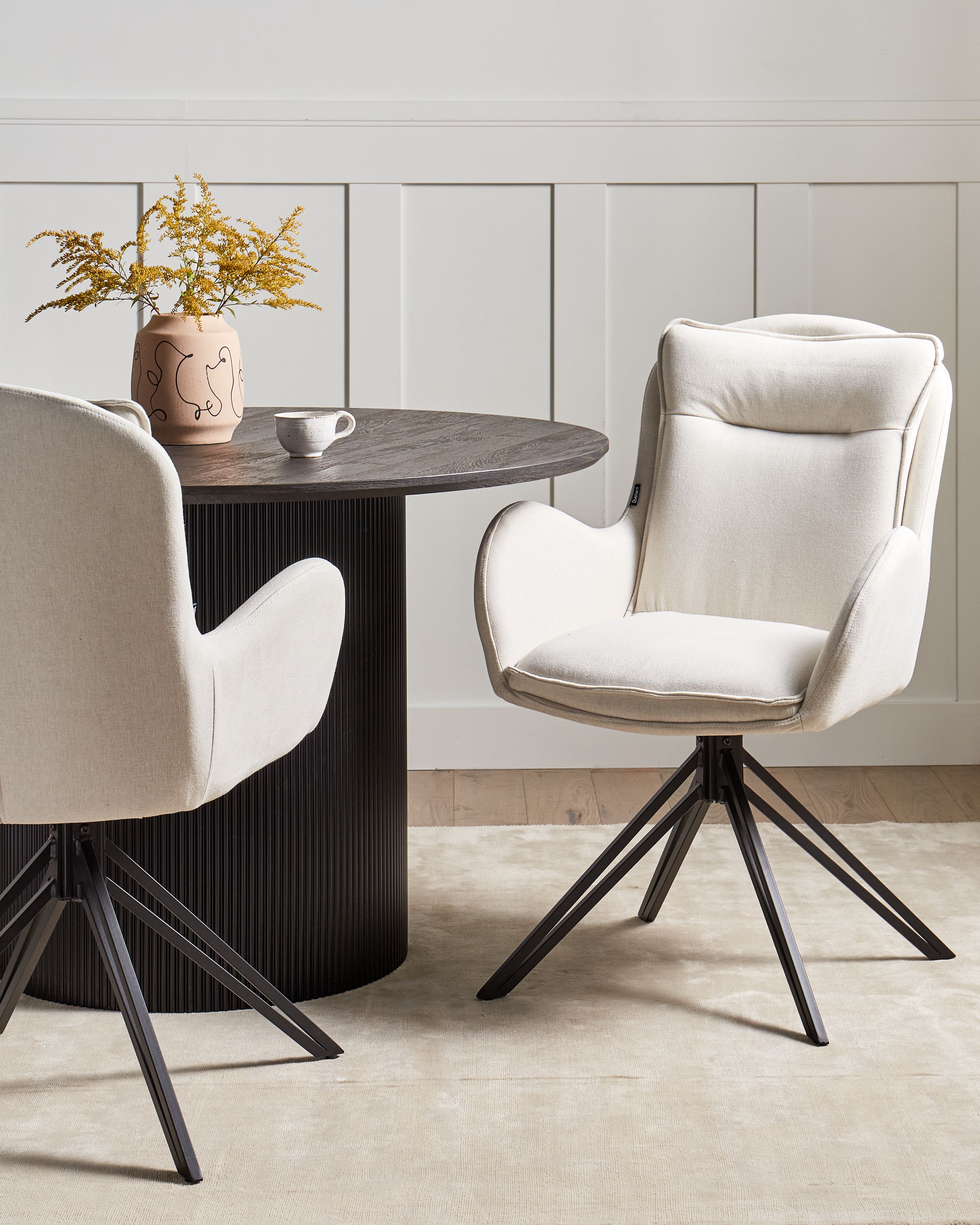 Set of 2 Dining Chairs Swivel AVELAR Fabric Light Beige