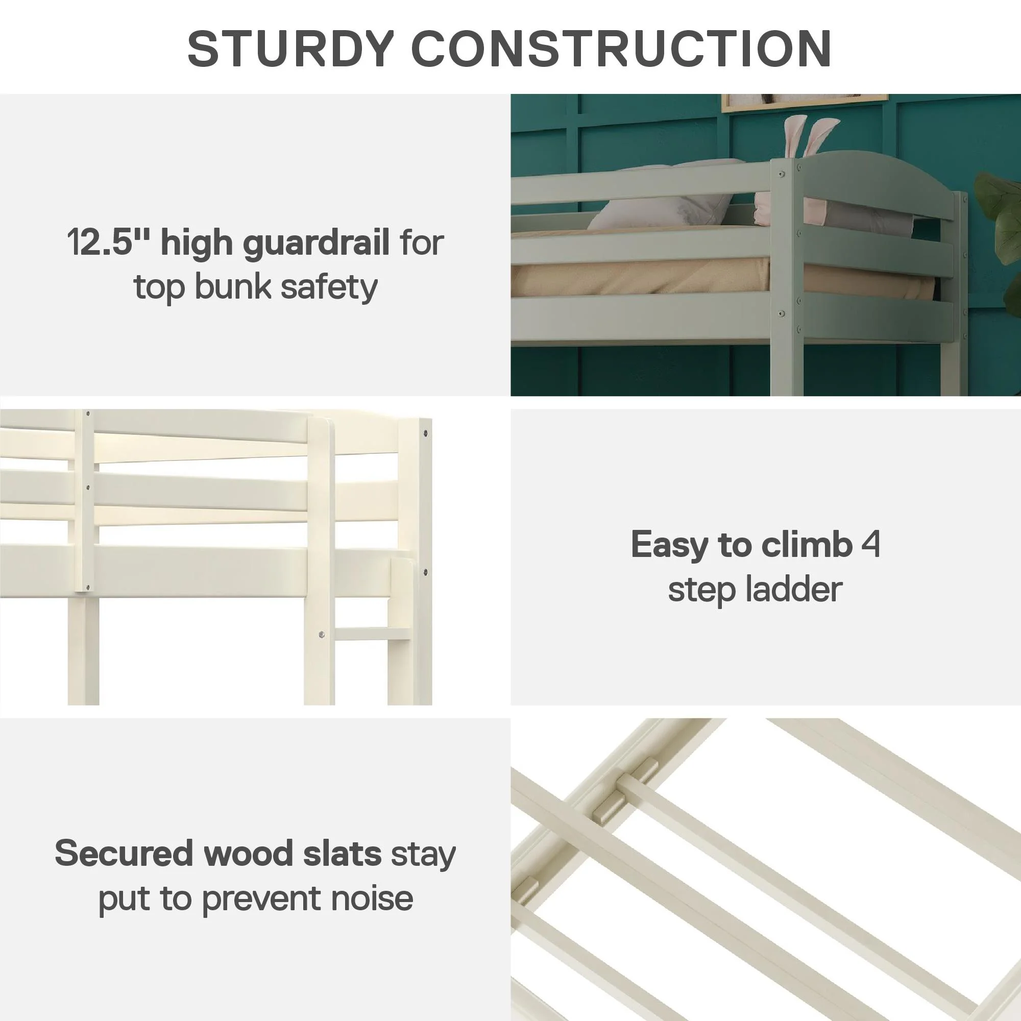 Better Homes & Gardens Leighton Solid Wood Twin-over-Twin Convertible Bunk Bed, Vanilla - Image 9