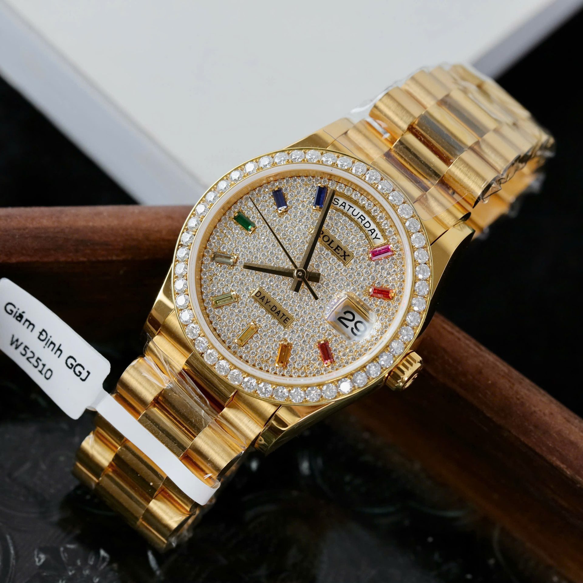 Rolex Day-Date Copies Watches Custom 18K Gold Wrapped + Moissanite Diamonds GM Factory 36mm - Elite Watch Atelier