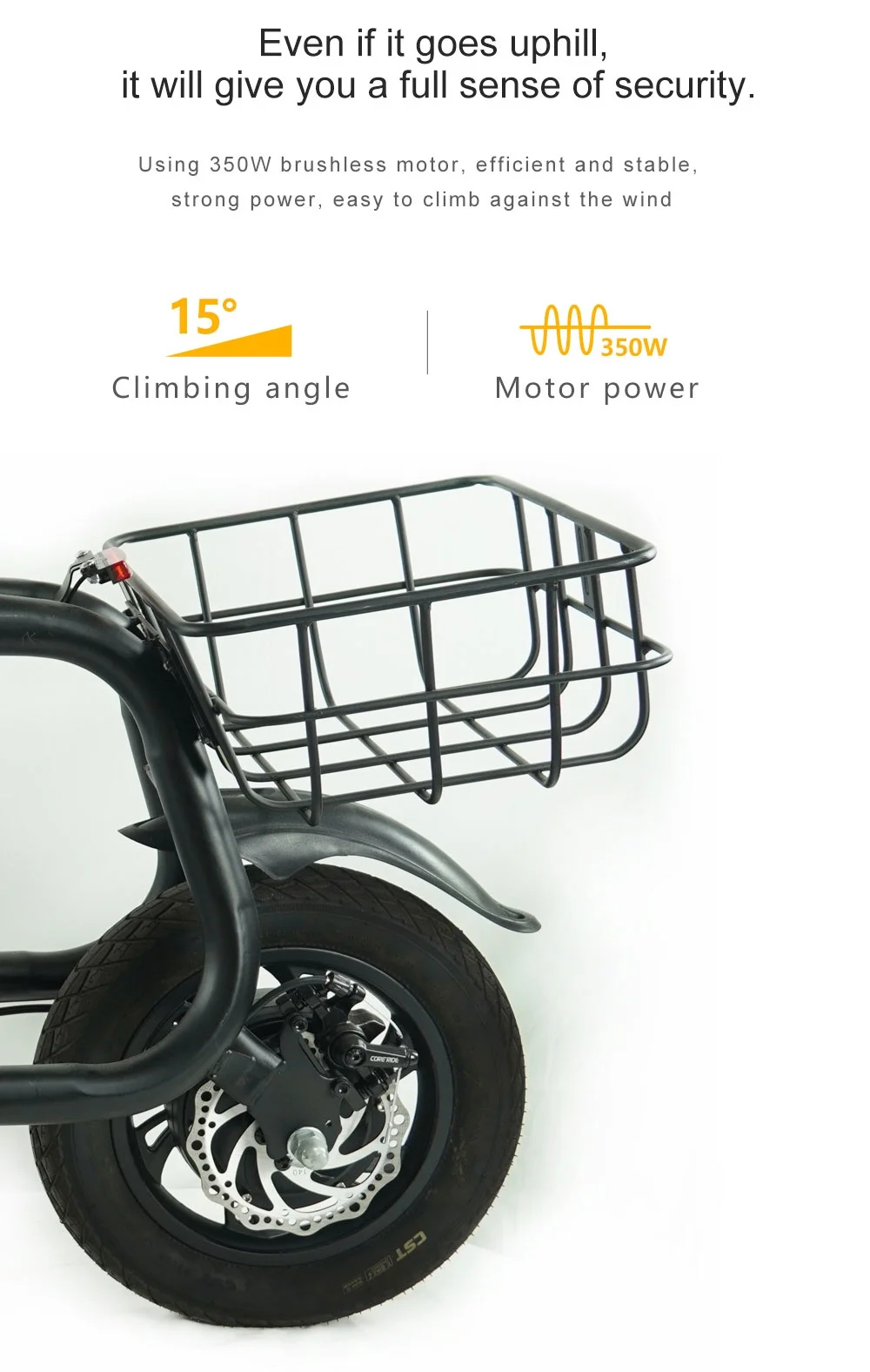 Electric Scooter Adult with Seat, 12 inch Tires 350W Motor Foldable E-Bicycle with Basket Dual Disc Brakes - Image 4