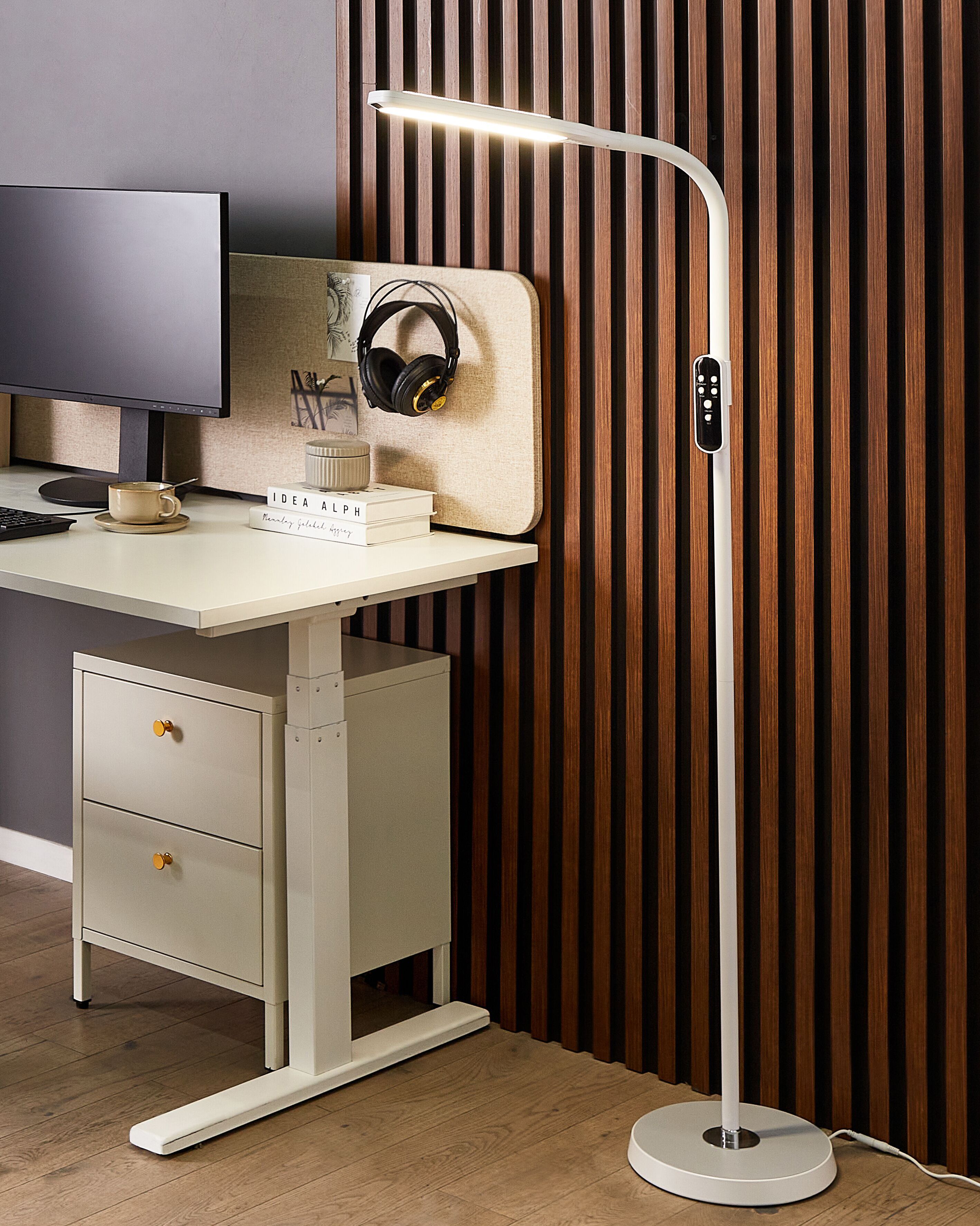 LED Floor Lamp ARIES with Remote with Dimmer Metal White