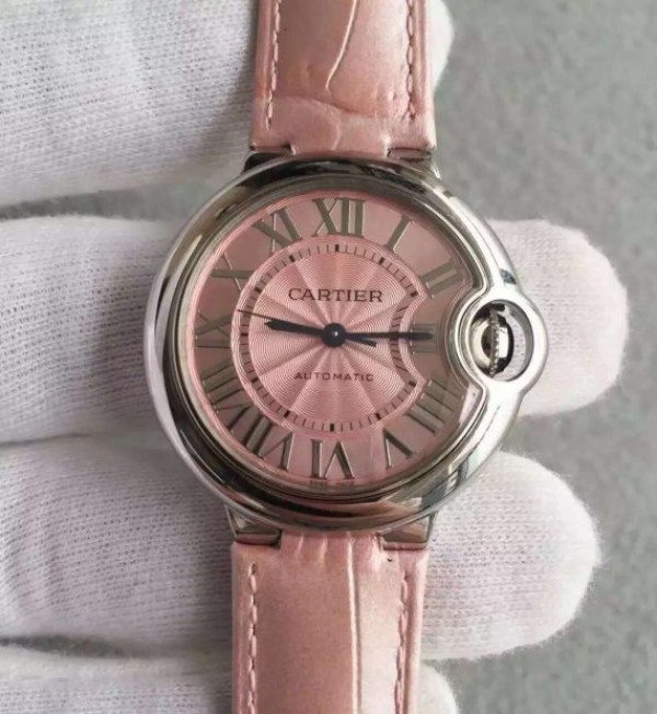 Replica Cartier V6F Ballon Bleu 33mm Pink Dial Pink Leather Strap SEIKO NH05A - Top club