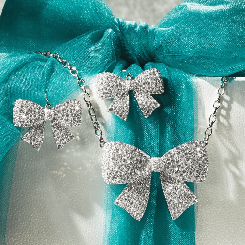 Crystal Bow Necklace & Earring Set - MIDNIGHT VELVET CATALOG