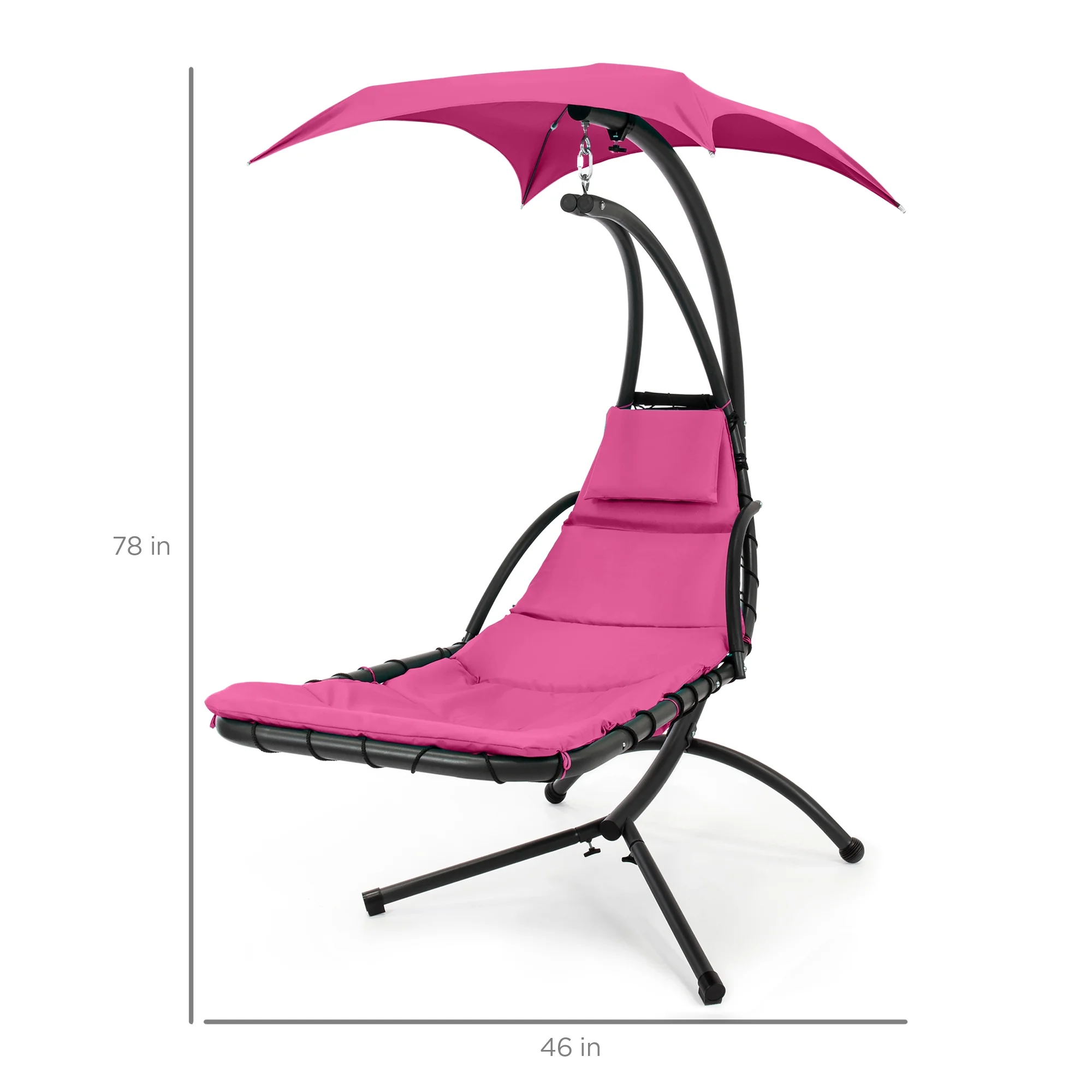Best Choice Products Hanging Curved Chaise Lounge Chair Swing for Backyard, Patio w/ Pillow, Shade, Stand - Teal - Image 134