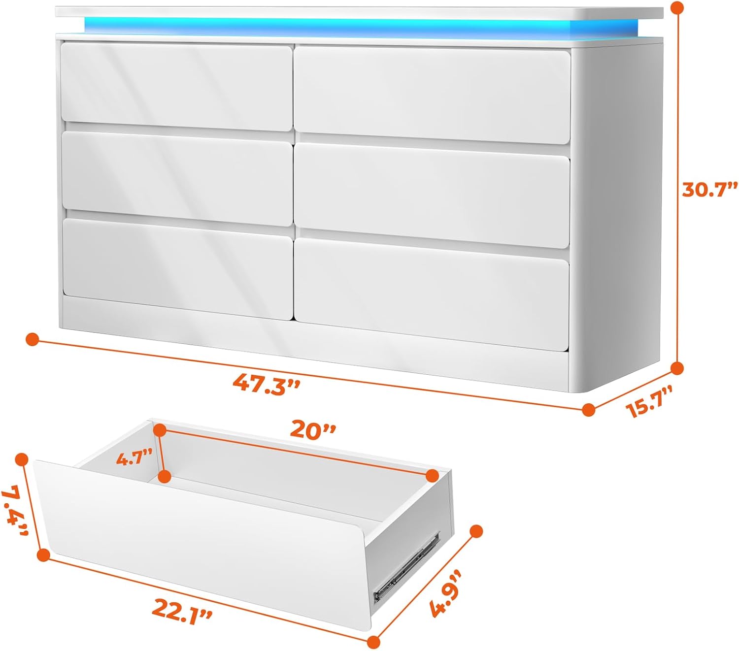 6 Drawer Dresser for Bedroom, 47.2