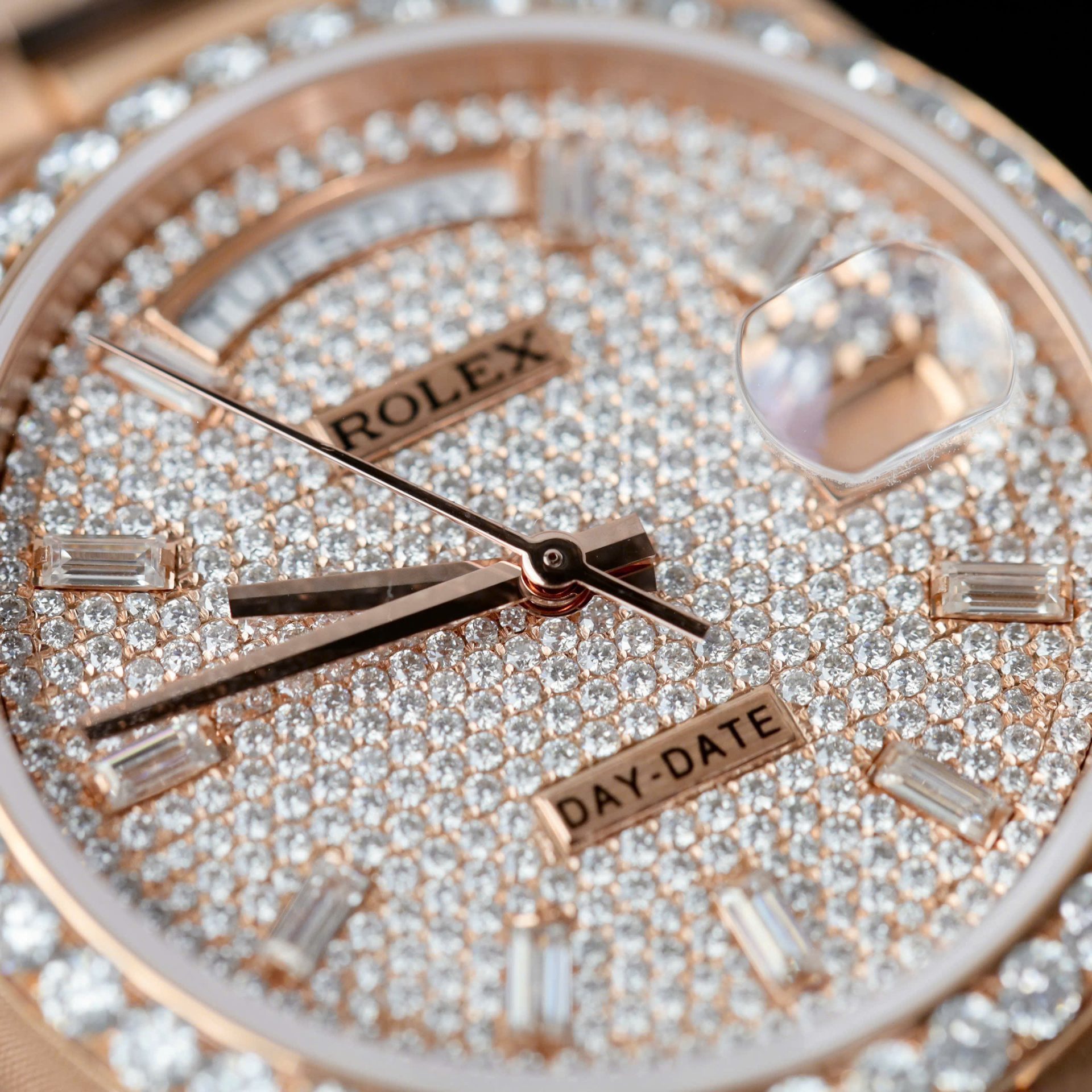 Rolex Day-Date Copies Watches 18K Rose Gold Wrapped + Moissanite Diamonds GM Factory 36mm - Top club