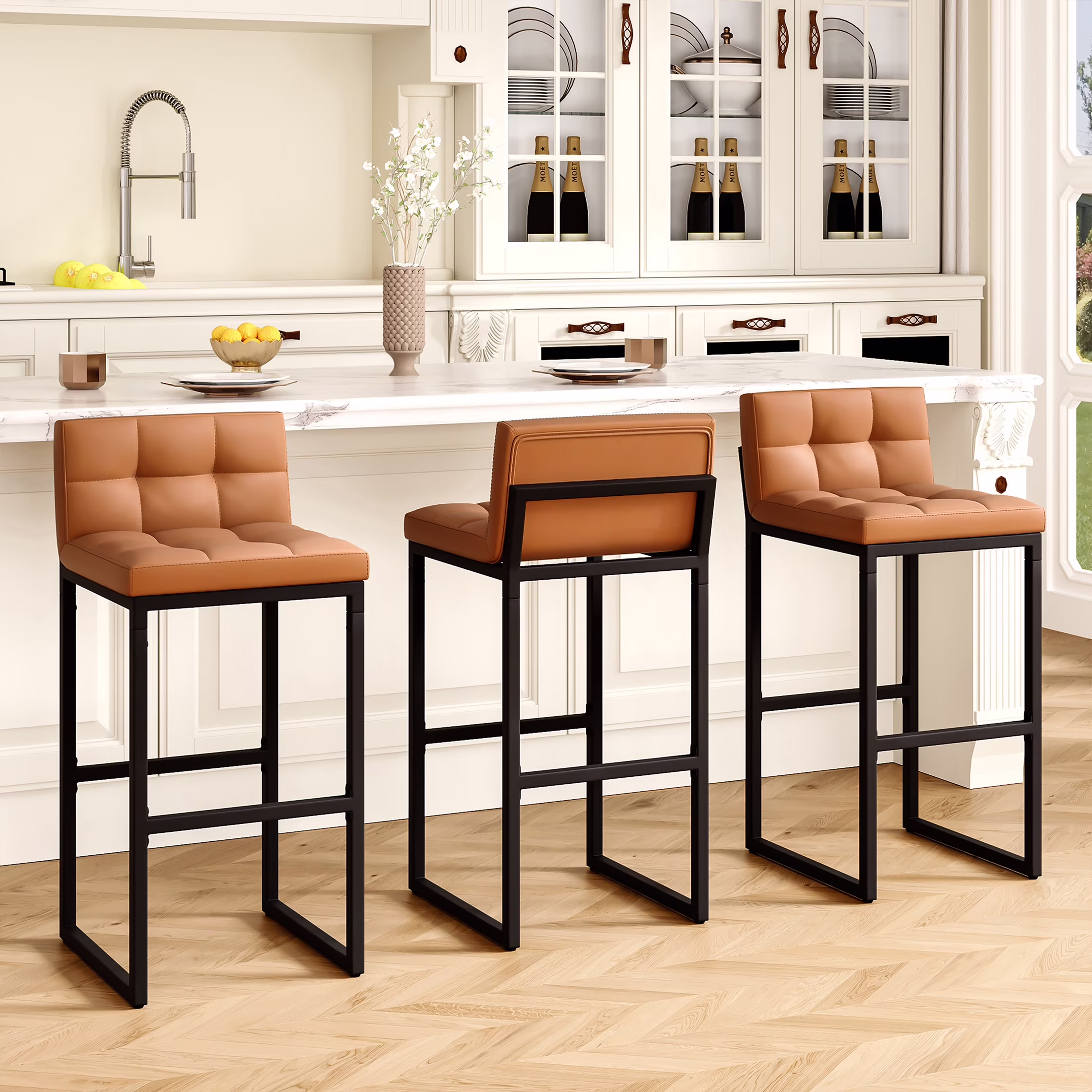 FIRAVOE Bar Stools Set of 3, Counter Height Bar Stools (Low Back)(Thickened Frame) 26" PU Leather Barstools Bar Chairs for Kitchen Island, Black - Image 15