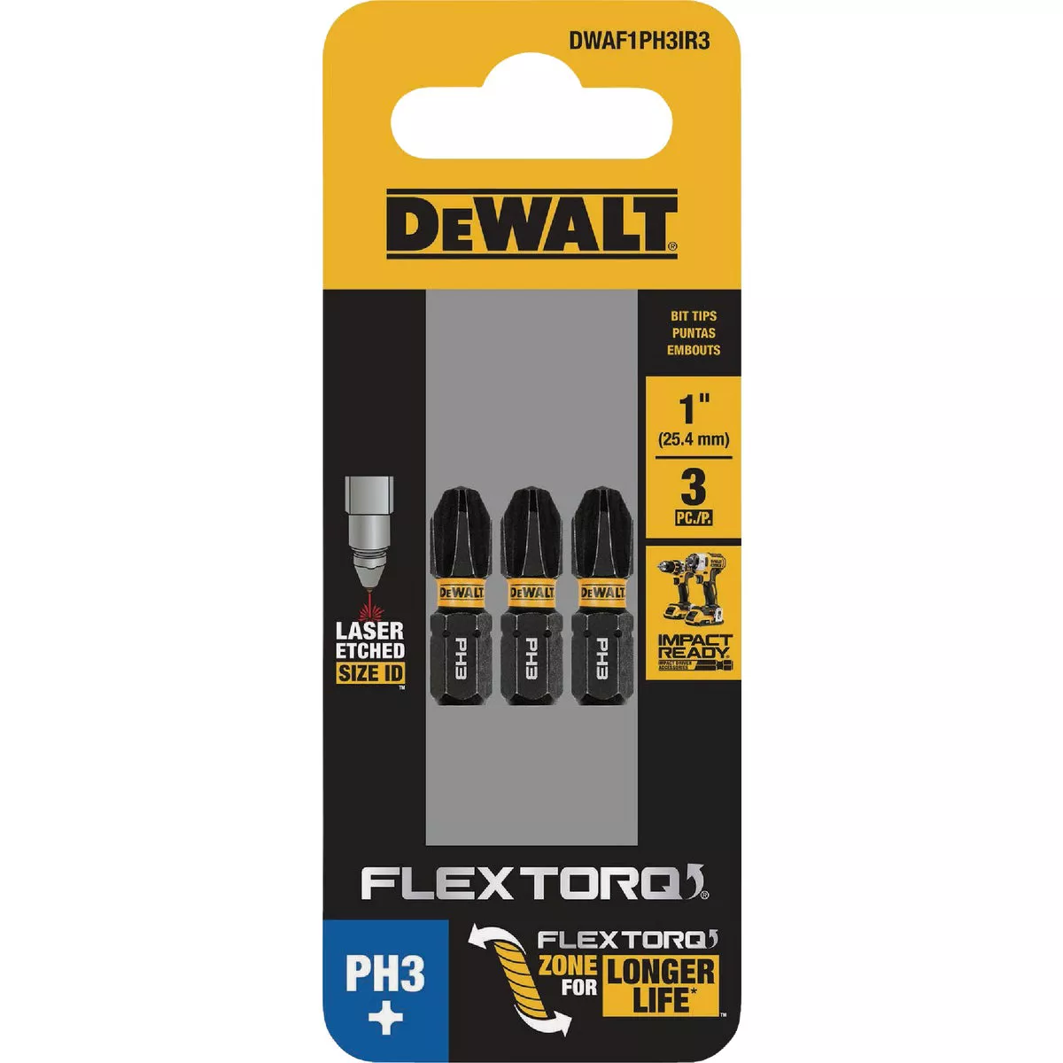 DEWALT FlexTorq 1 In. #3 Phillips Impact Screwdriver Bit (3-Pack)