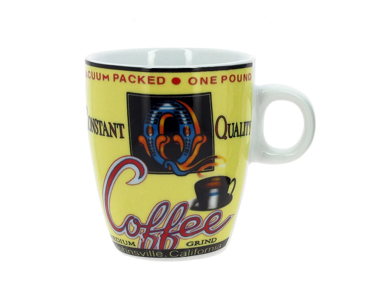 Novastyl - Lot 6 Tasses à Café Old School 20cl Porcelaine Decors Assortis