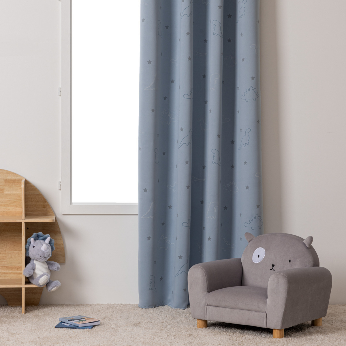 Kids blackout curtain "Dinosaur" Light blue, 140x250 cm