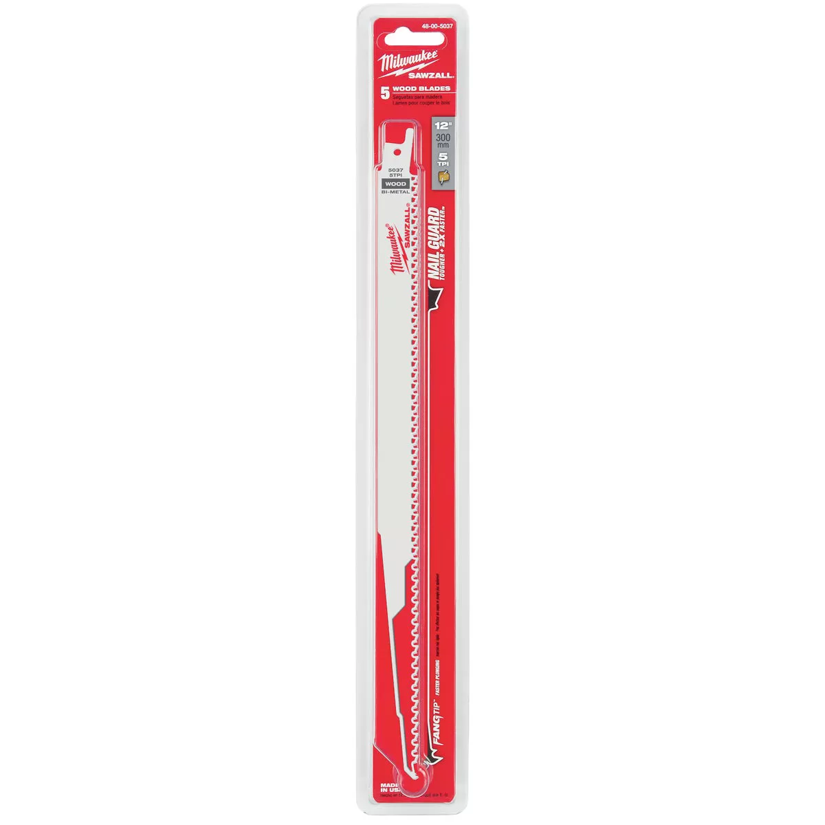 Milwaukee SAWZALL 12 In. 5 TPI Wood Reciprocating Saw Blade (5-Pack)