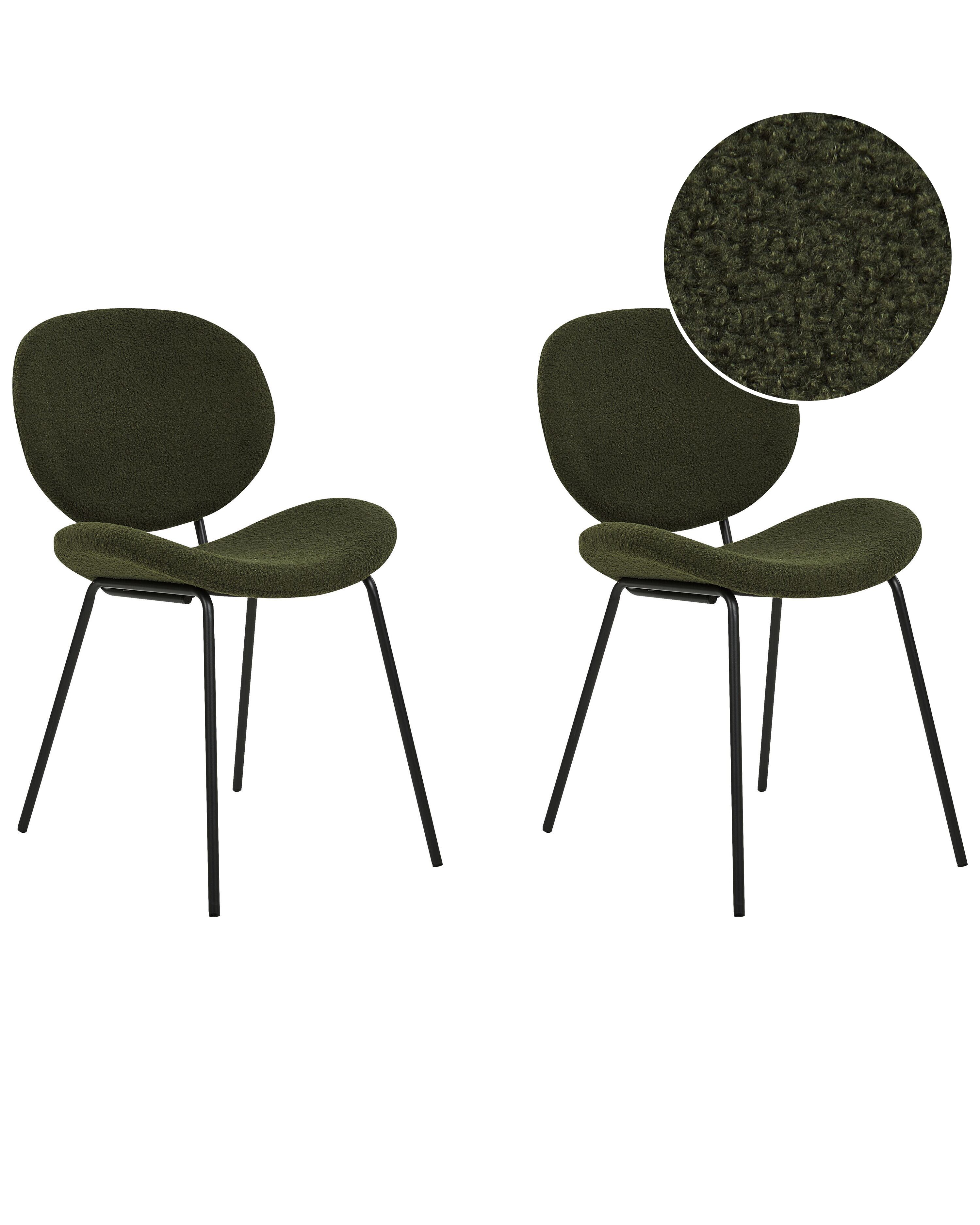 Set of 2 Dining Chairs LUANA Boucle Dark Green