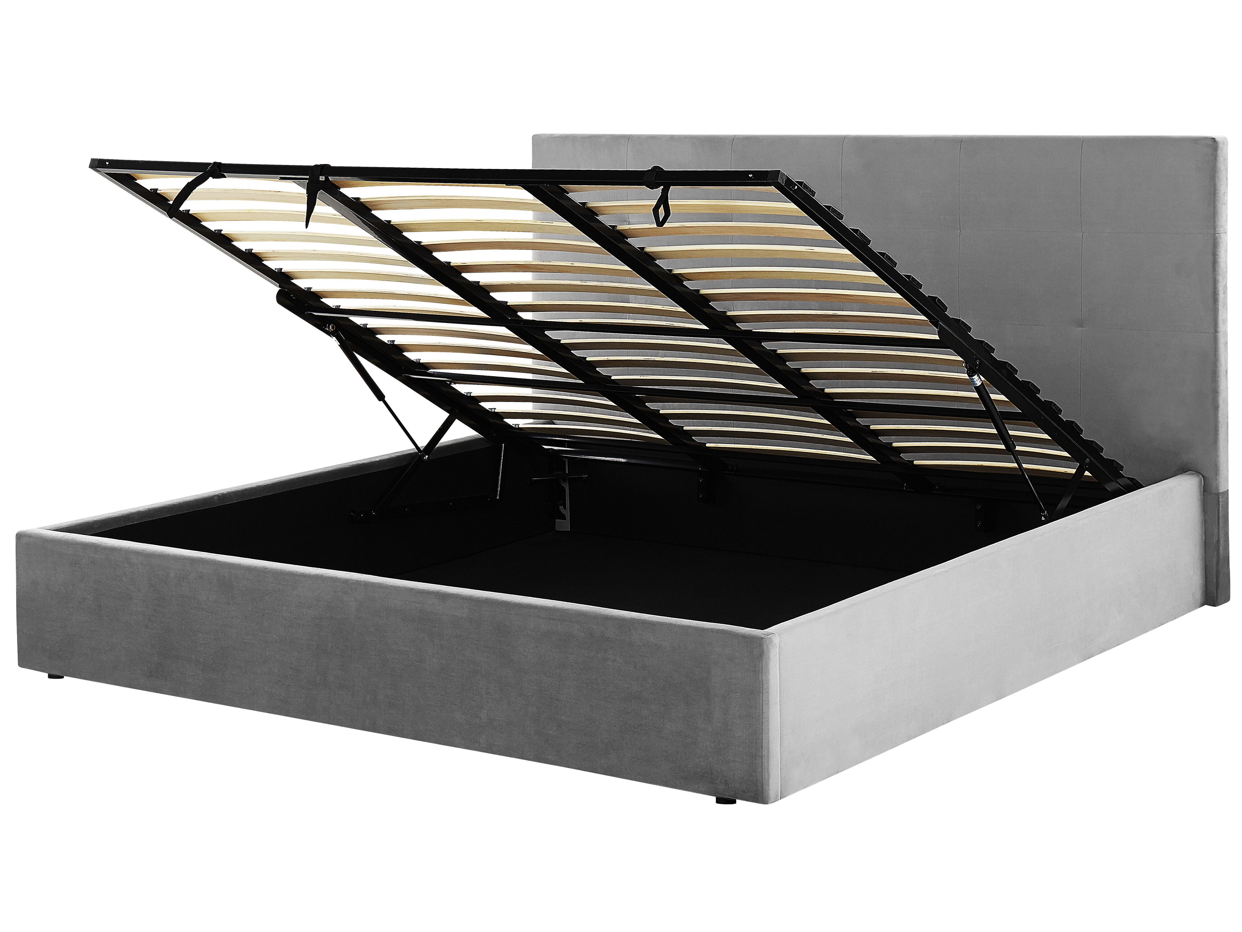 Ottoman Bed Velvet LORIENT 180 x 200 cm (EU Super King) Light Grey