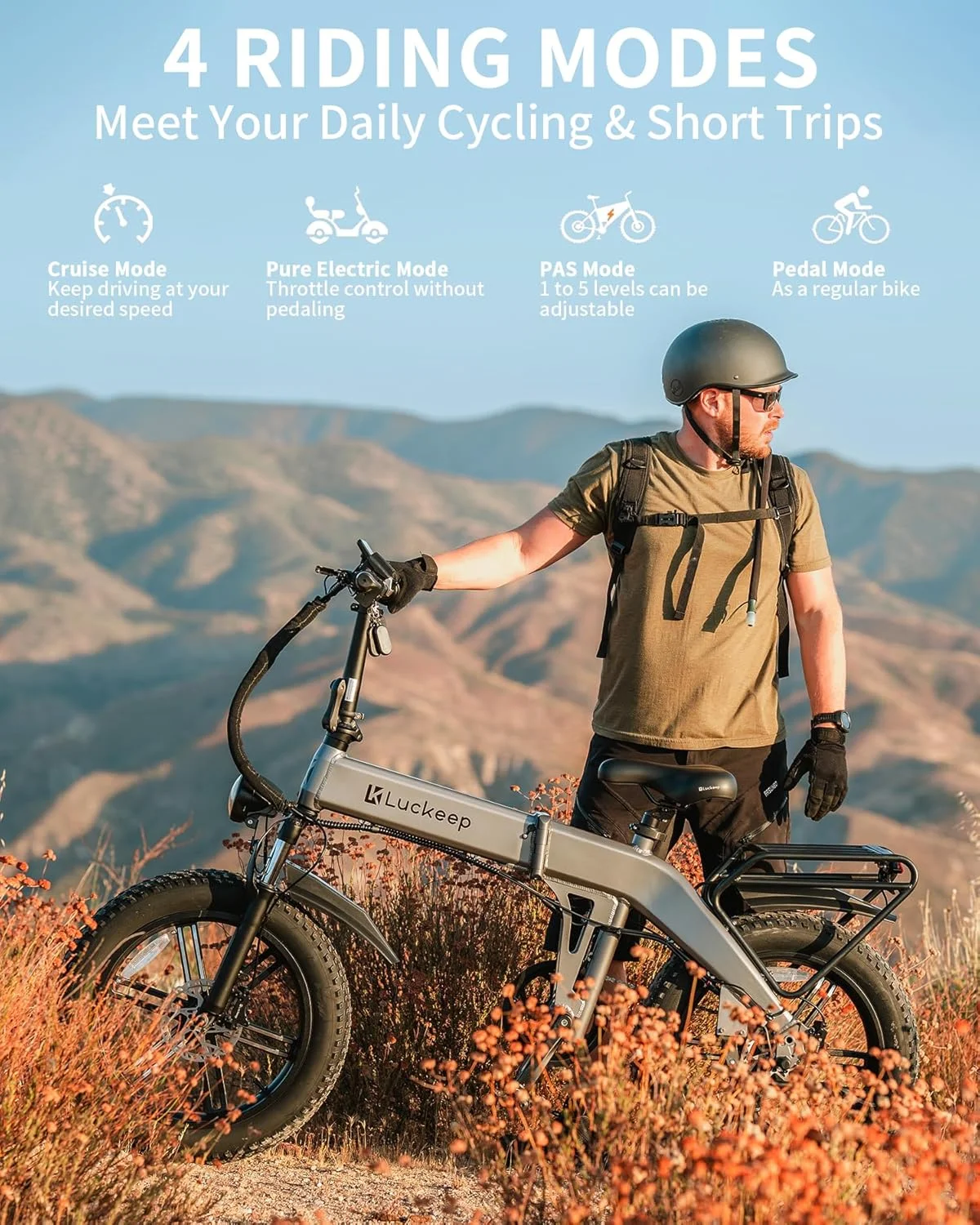 Luckeep X1 Lite Foldable Electric Bike for Adults 1500W Peak Motor,720WH Removable Battery,28MPH 60 Miles Long Range,20"*4" Fat Tire All-Terrain E-bike with Front Suspension,Mountain Electric Bicycle - Image 18