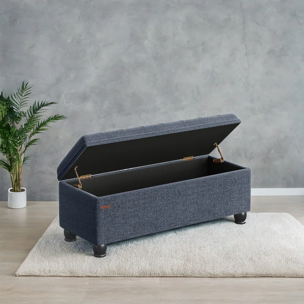 SONGMICS 46.5" Storage Ottoman Bench Storage Bench Bedroom Bench 330lb Load Capacity Solid Wood Legs Light Gray - Image 40