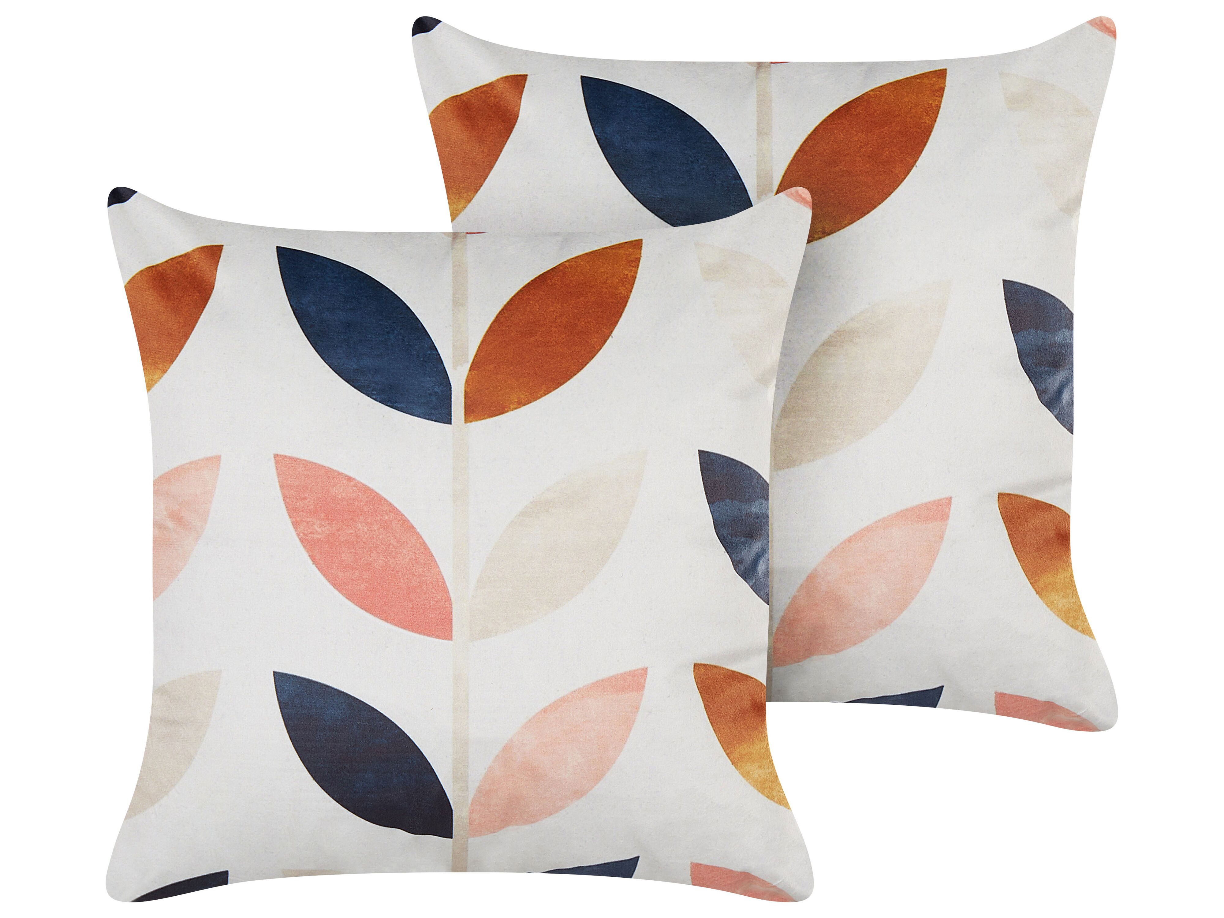 Set of 2 Decorative Cushions QUINOA Velvet 45 x 45 cm Multicolour Plant Pattern