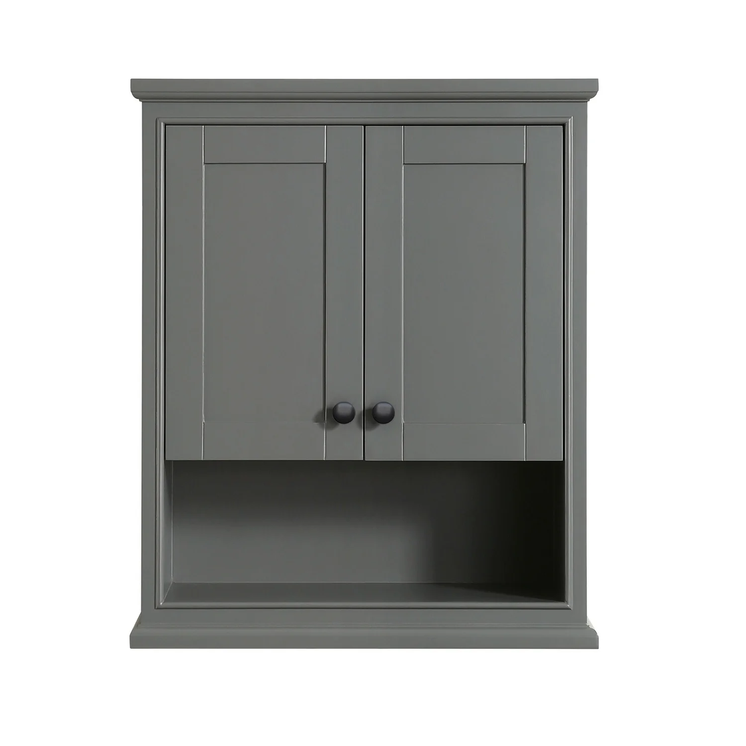 Wyndham Collection Deborah Over-the-Toilet Bathroom Wall-Mounted Storage Cabinet in Dark Gray with Matte Black Trim