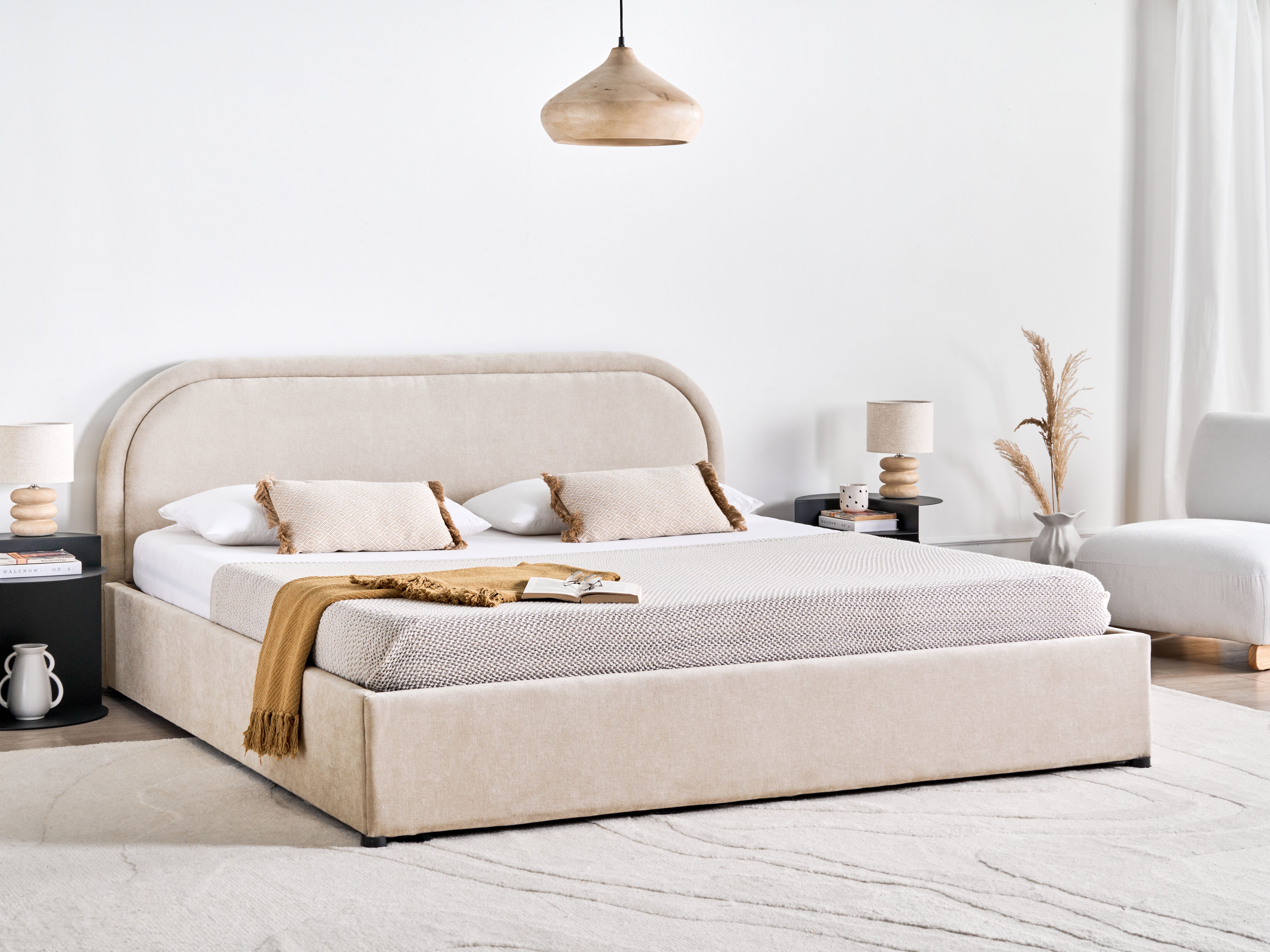 Ottoman Bed Chenille QUILLIEN 180 x 200 cm (EU Super King) Light Beige