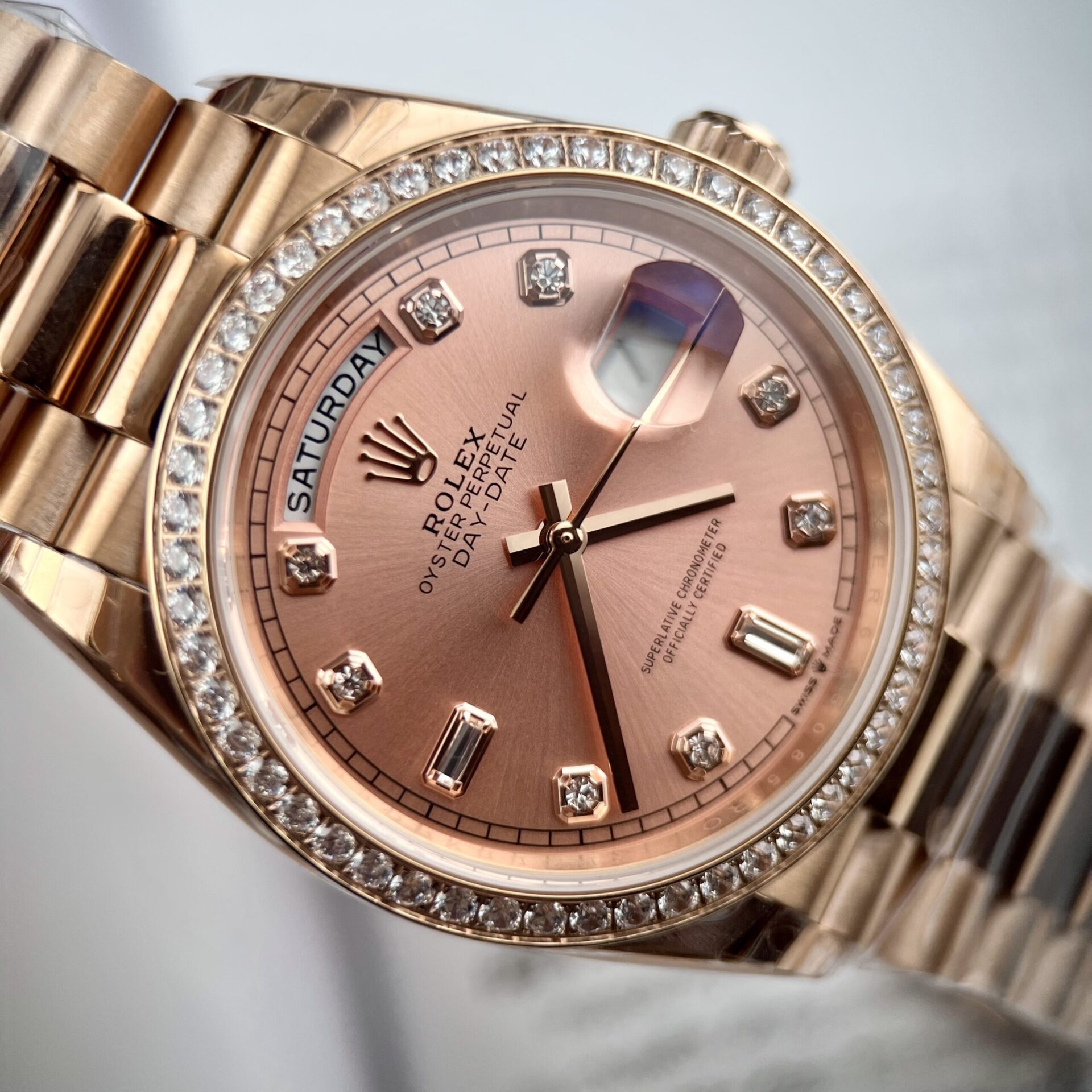 Rolex Clone Watch Day-Date Pink Dial President Strap EW Factory 31mm - Top club